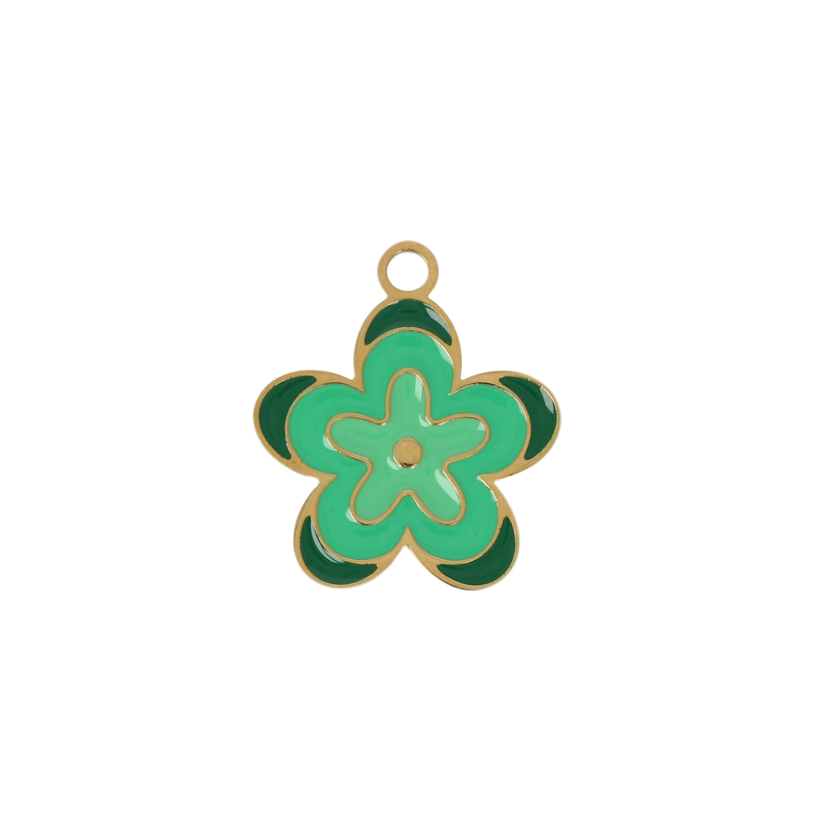 green enamelled gold plated stainless steel flower charm 14,5mm | 1pc