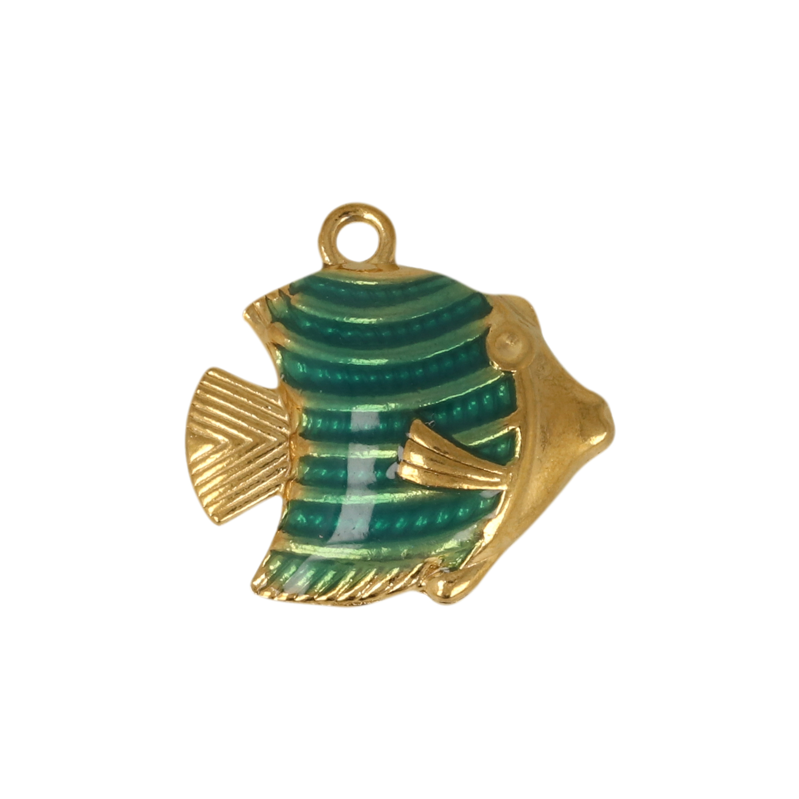 gold plated stainless steel enameled green fish charm 17x14mm | 1pc