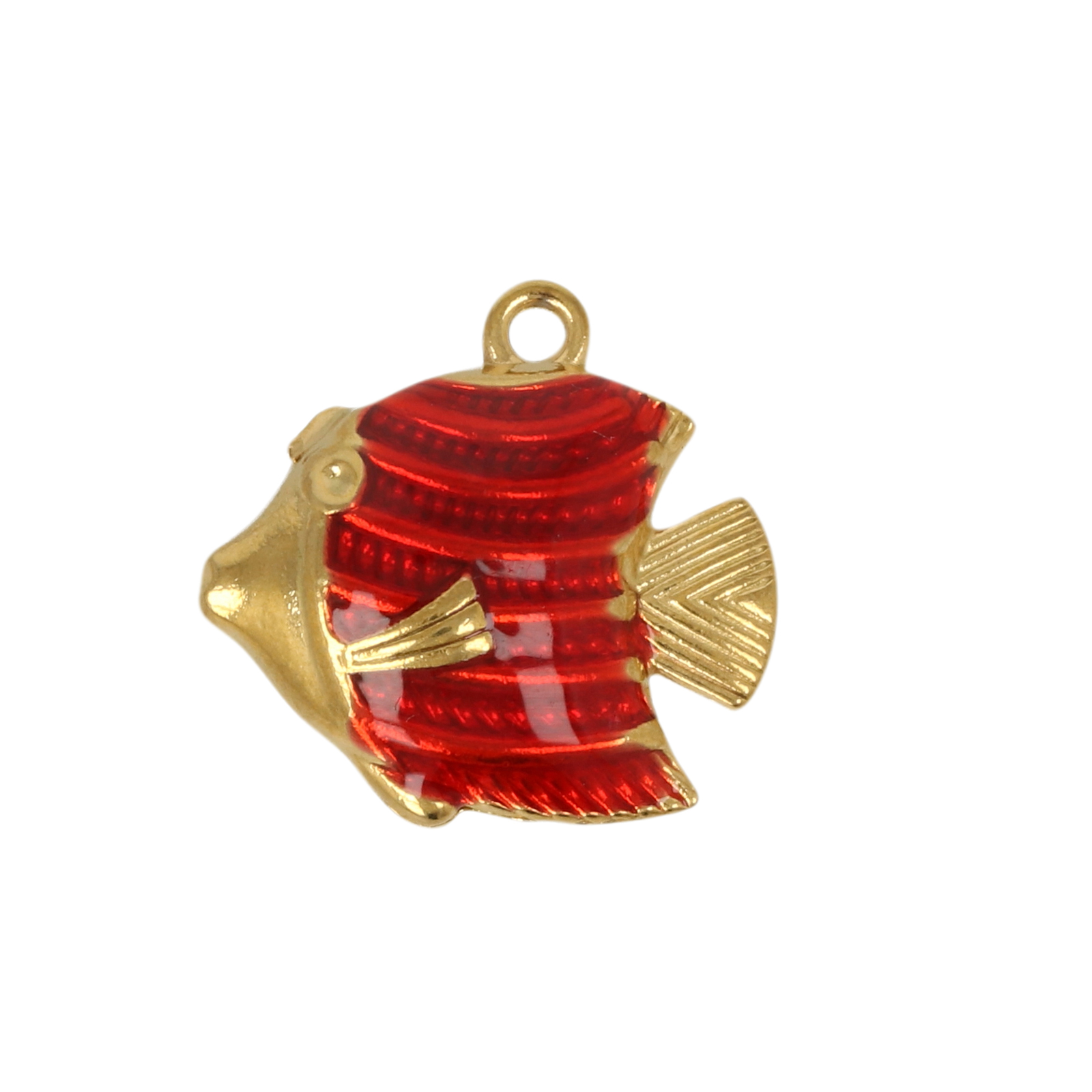 gold plated stainless steel enameled red fish charm 17x14mm | 1pc