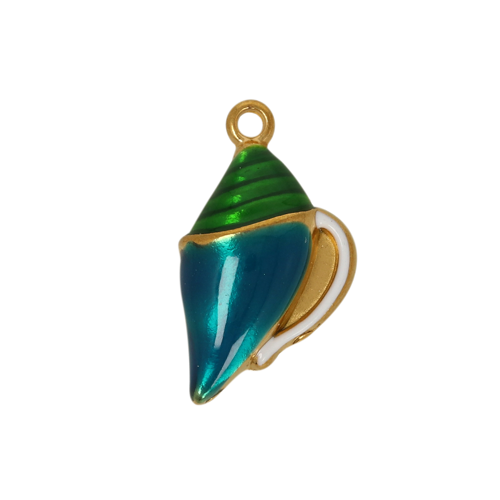gold plated stainless steel enameled blue green shell charm 19x13mm | 1pc