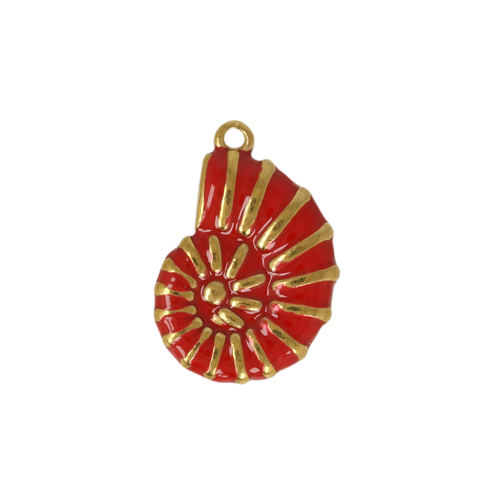 gold plated stainless steel enameled red ammonite charm 17x13mm | 1pc