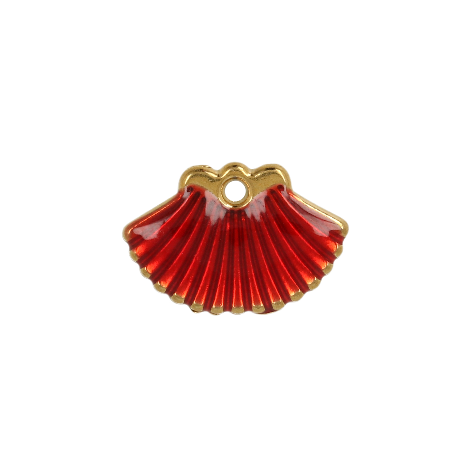 gold plated stainless steel enameled red shell charm 16x11mm | 1pc