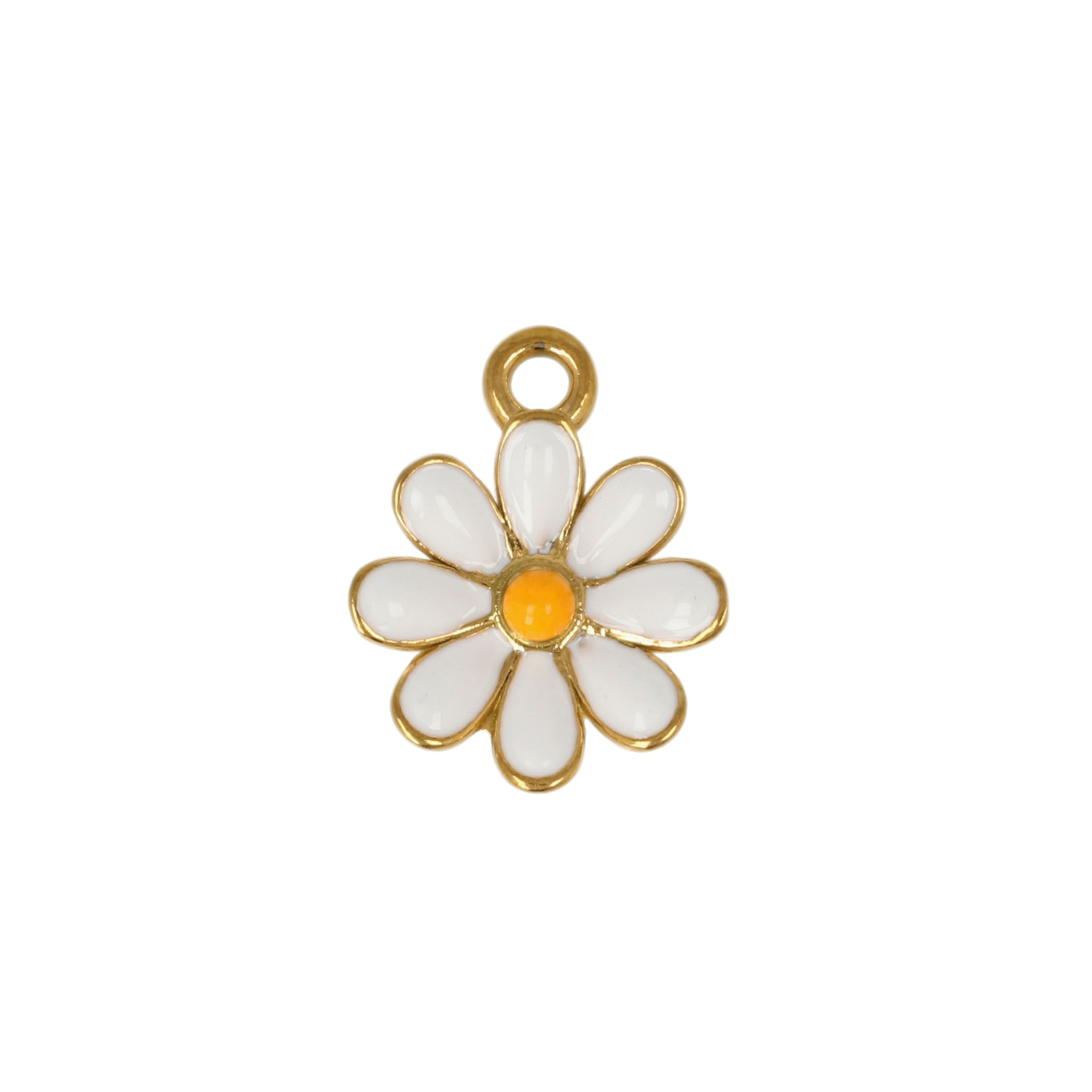 gold plated stainless steel enameled daisy charm 14mm | 1pc