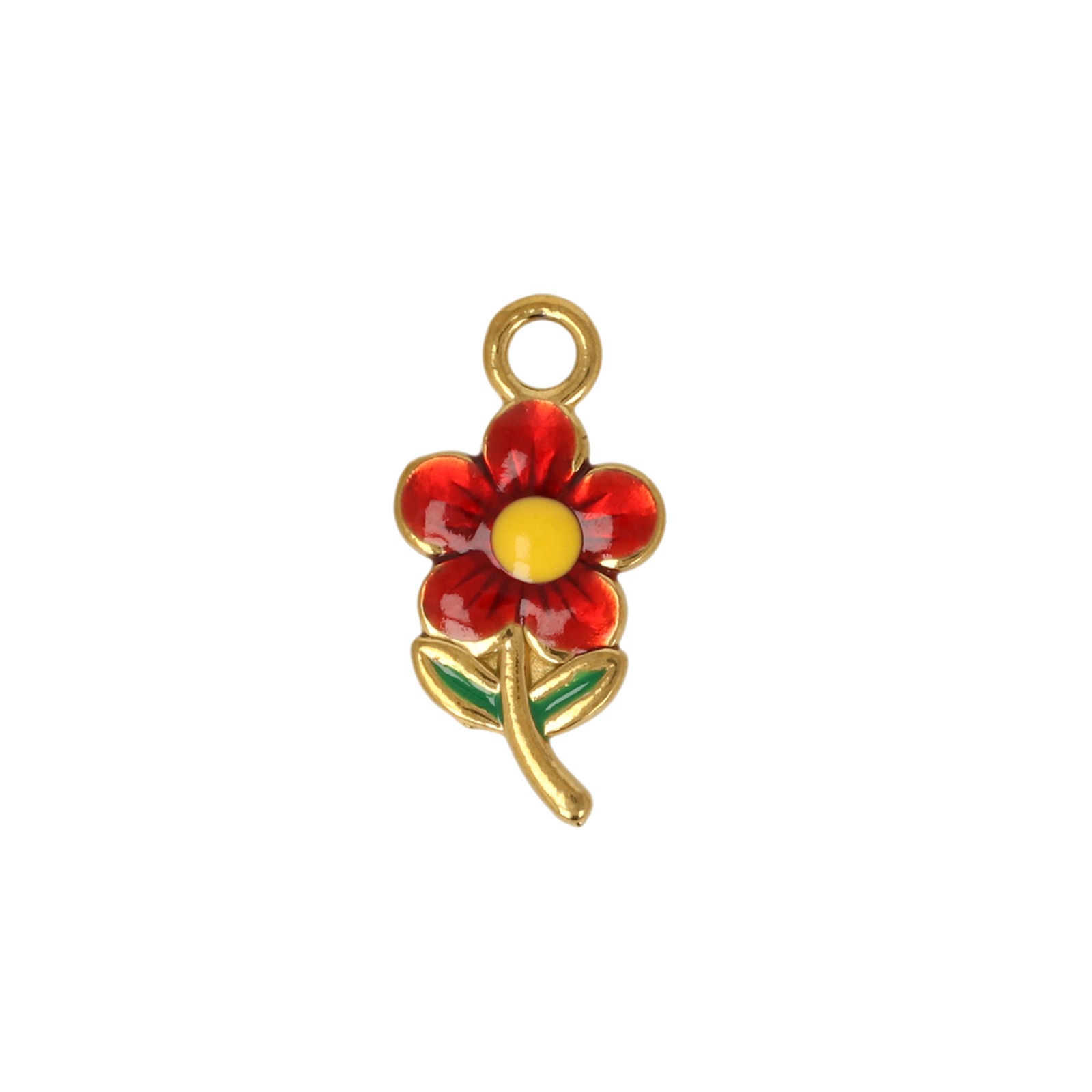 gold plated stainless steel enameled red flower charm 16x11mm | 1pc