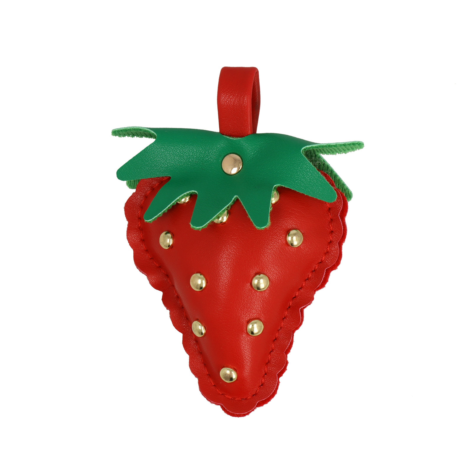 faux leather bag charm - strawberry with golden studs 8x6cm | 1pc