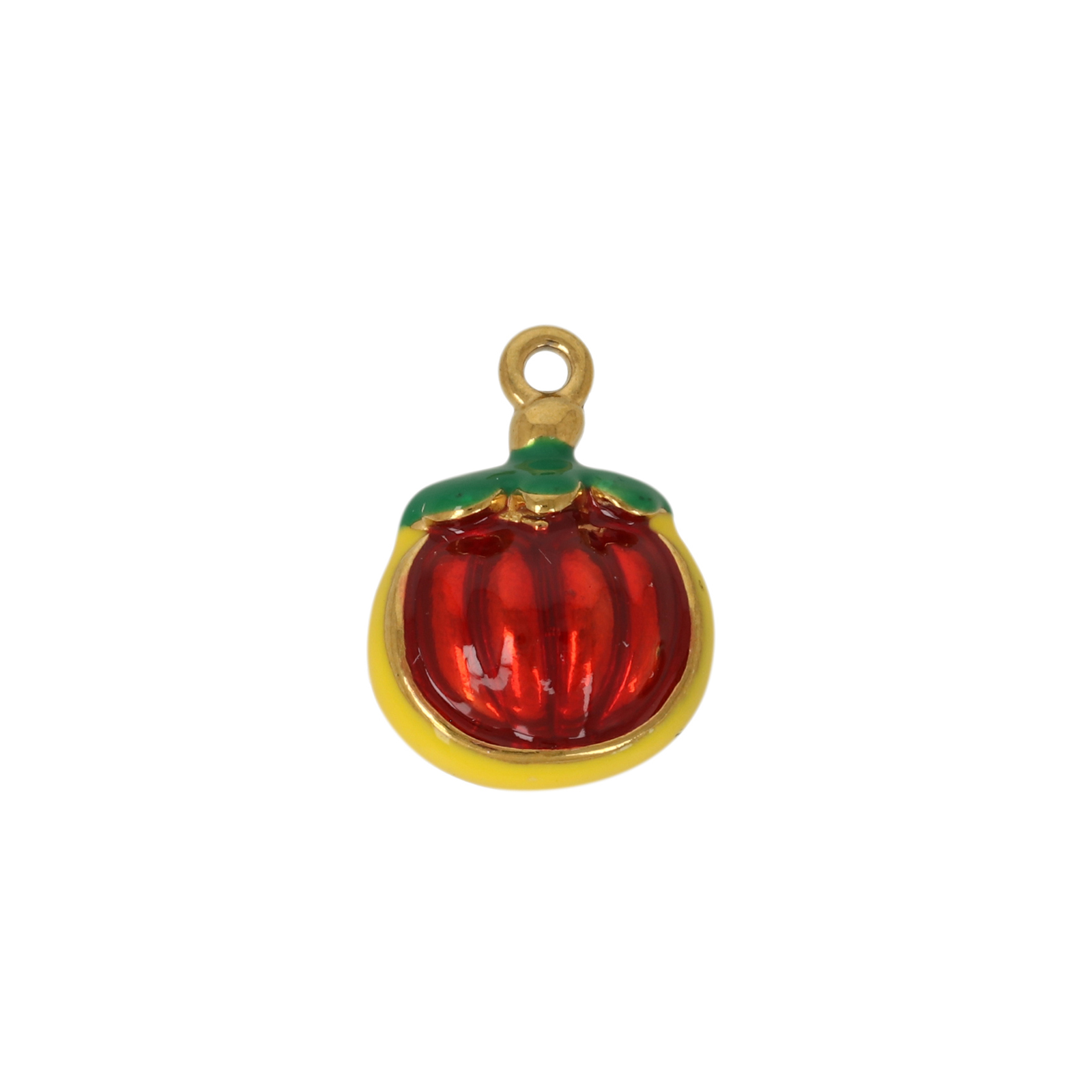 enamelled gold plated stainless steel pomegranate charm 14mm | 1pc