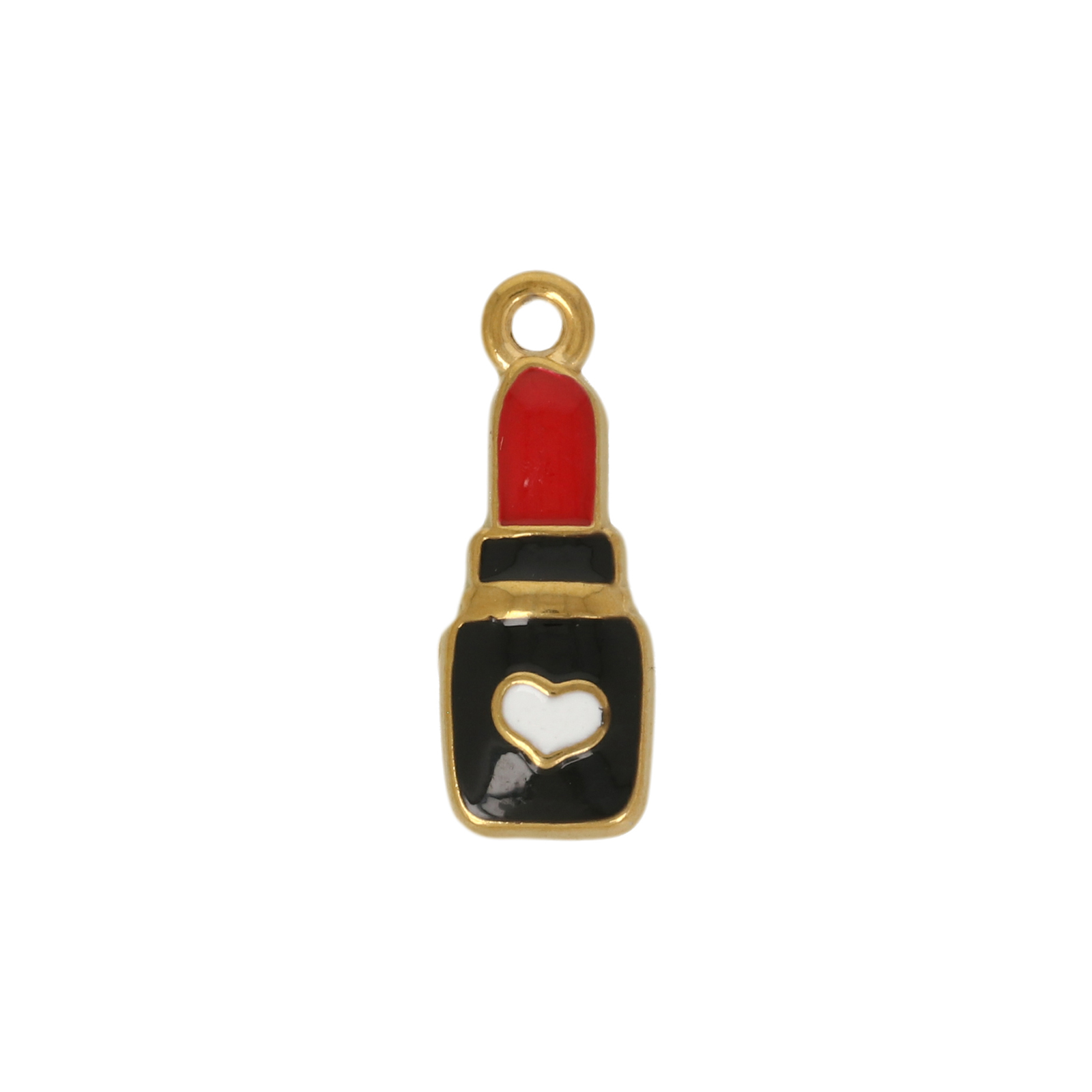 enamelled gold plated stainless steel red lipstick charm 17x8mm | 1pc