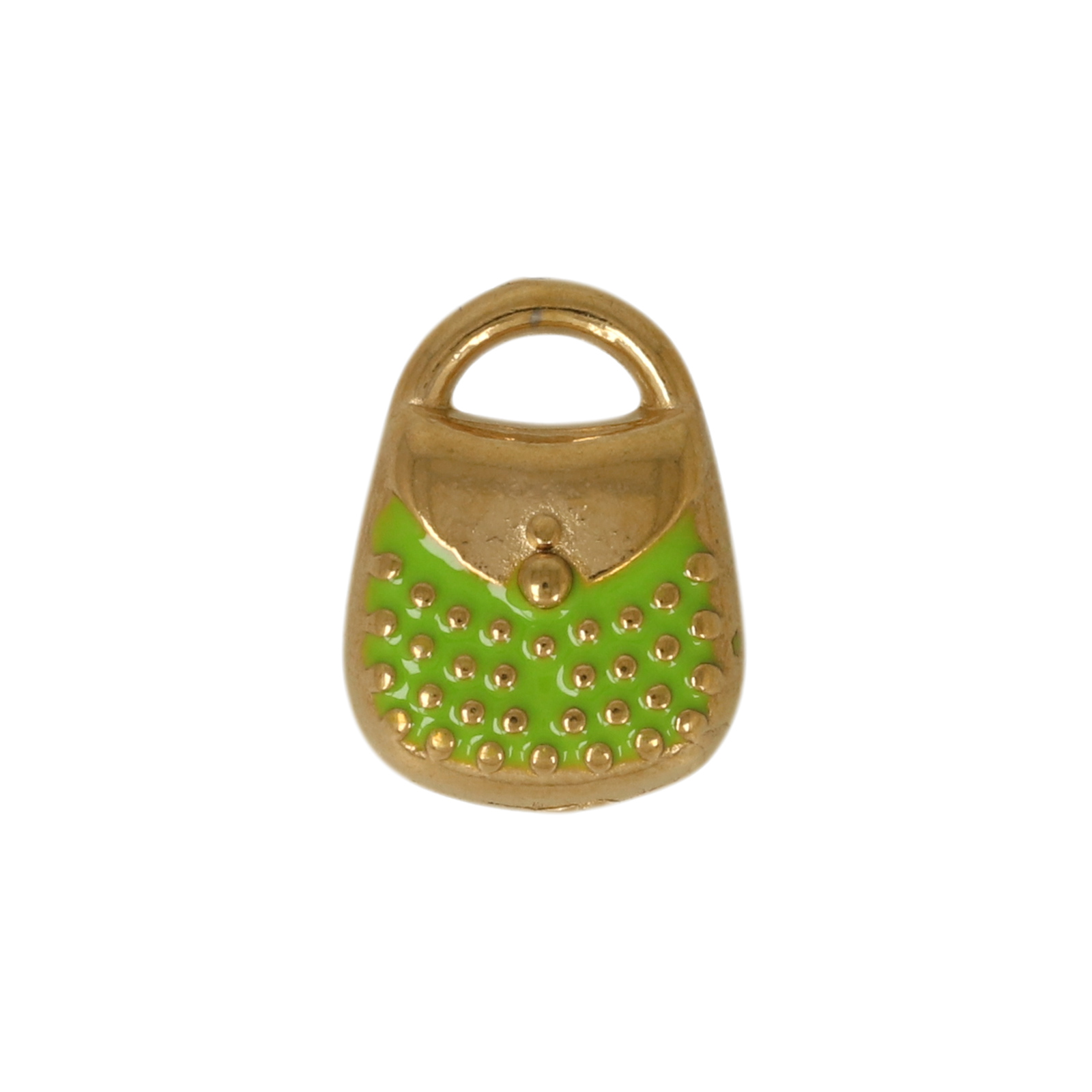 green enamelled gold plated stainless steel hand bag charm 13x10mm | 1pc
