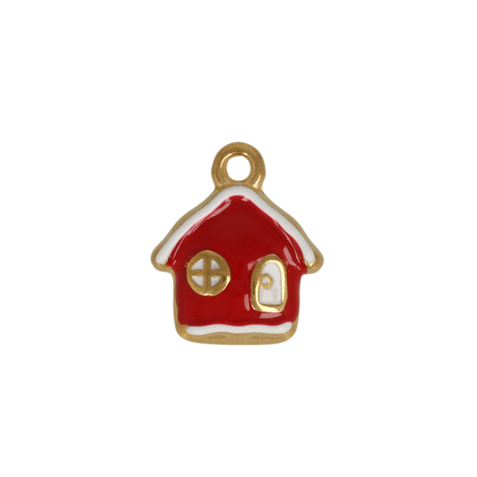 red enamelled gold plated stainless steel home charm 14mm | 1pc