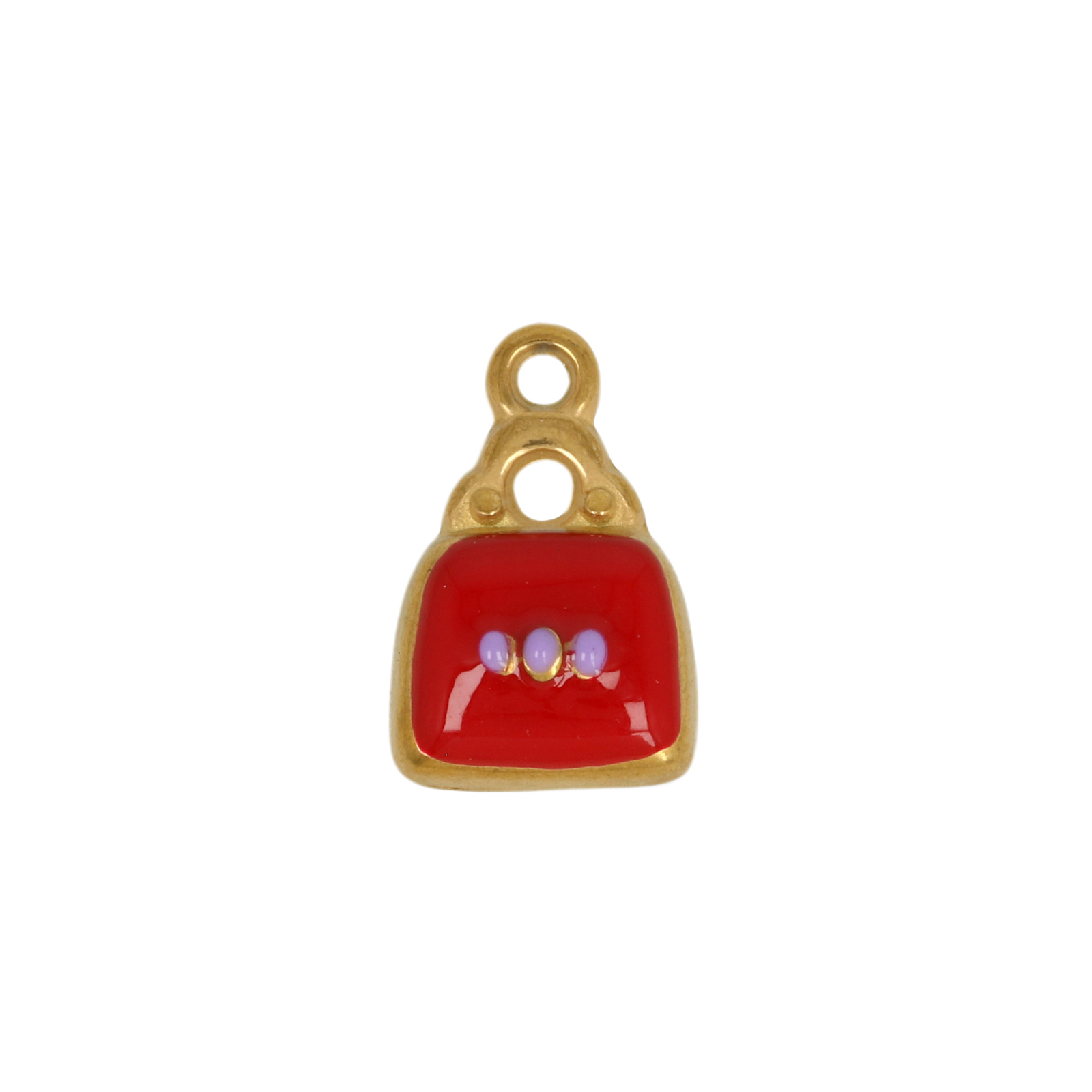 red enamelled gold plated stainless steel hand bag charm 14x12mm | 1pc