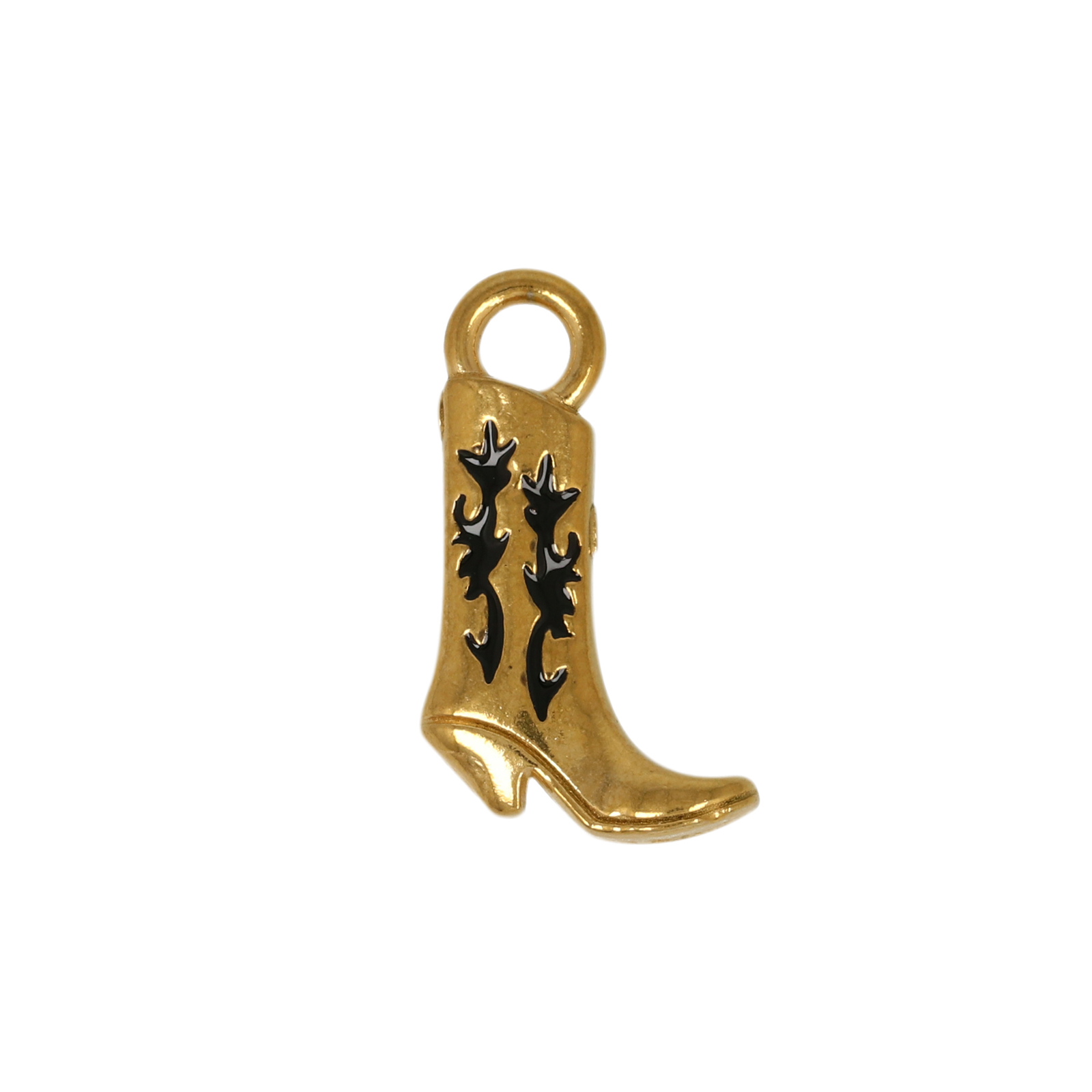 black enamelled gold plated stainless steel texan boot pendant 17x12mm | 1pc