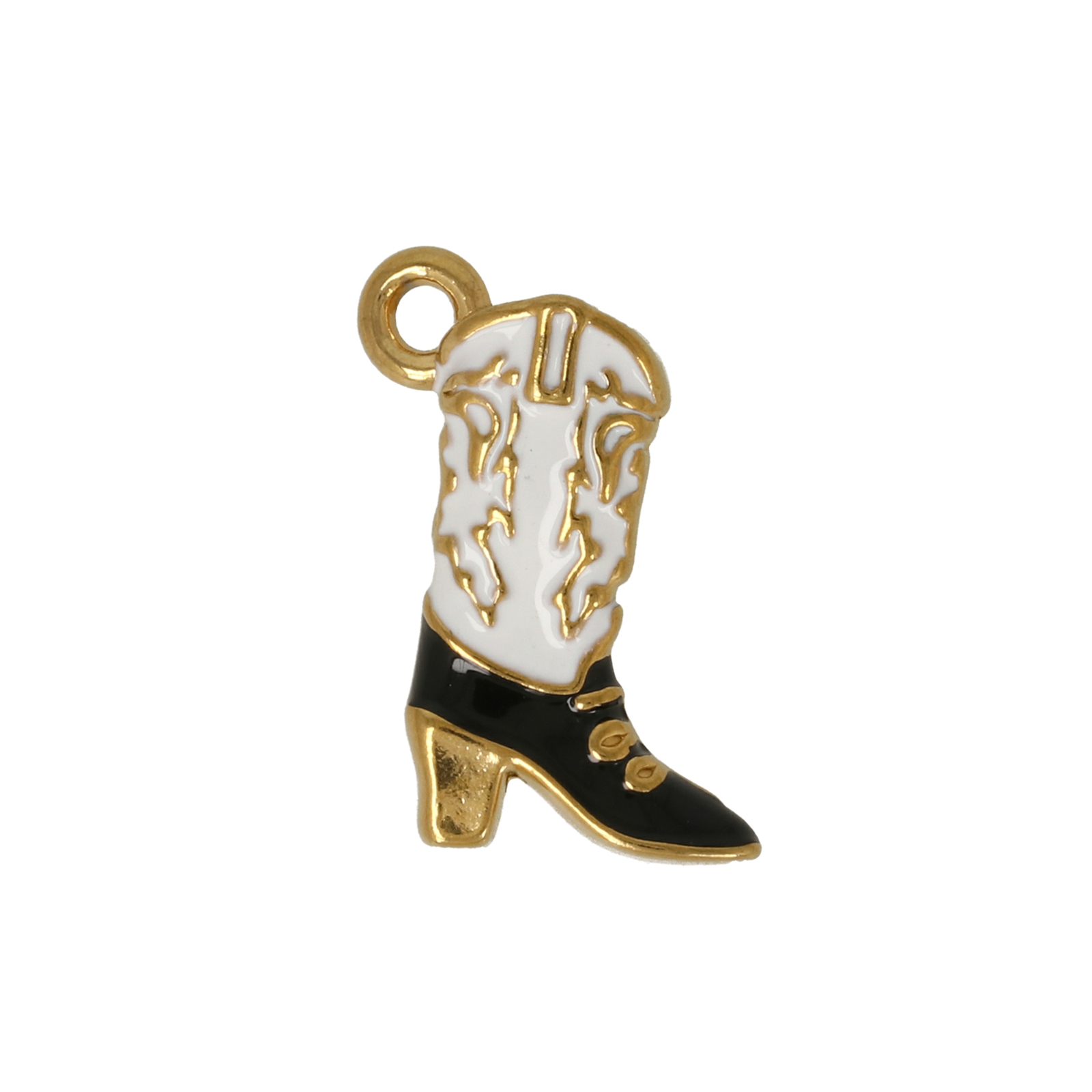 black and white enamelled gold plated stainless steel texan boot pendant 18x12,5mm | 1pc