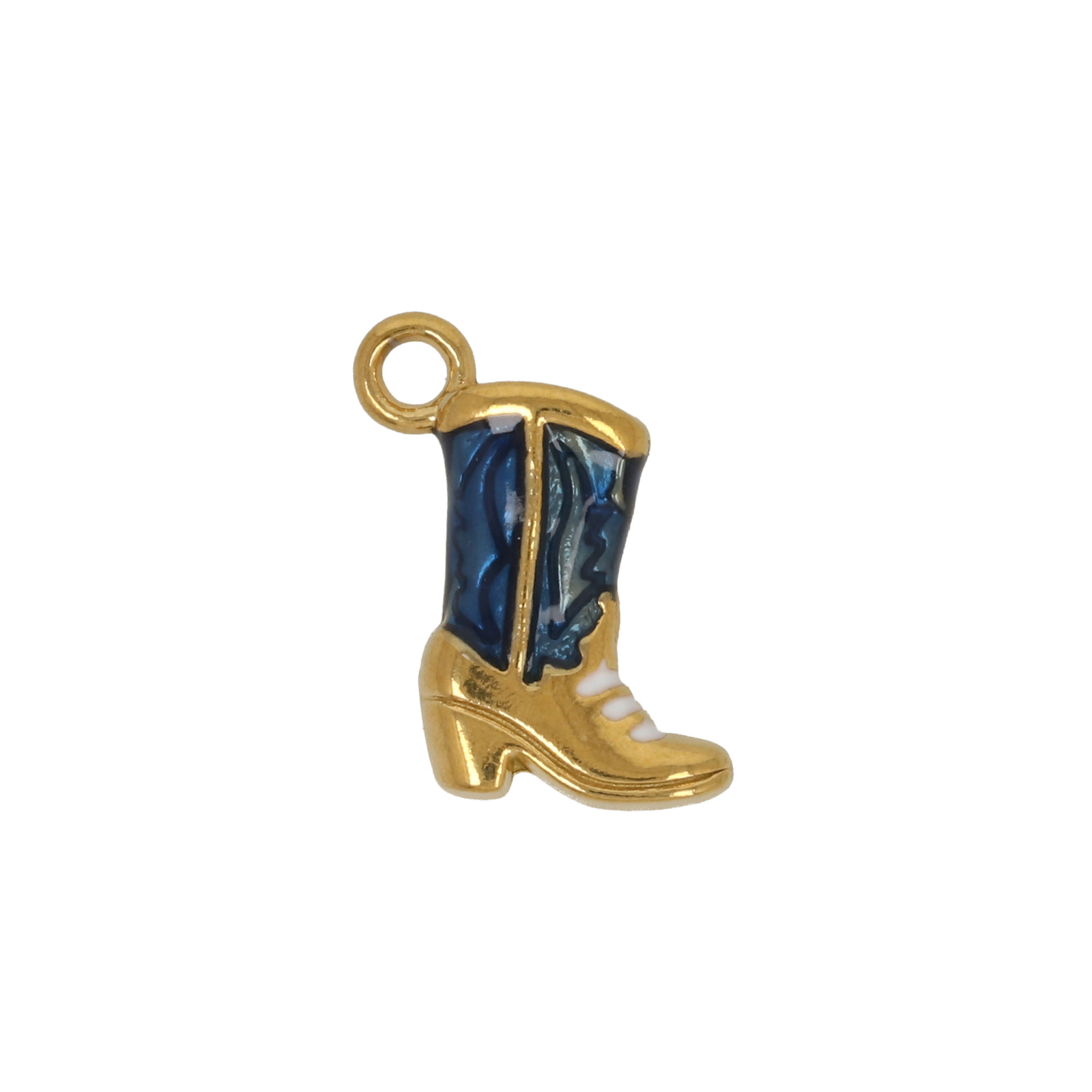 blue enamelled gold plated stainless steel texan boot pendant 13,5x10mm | 1pc