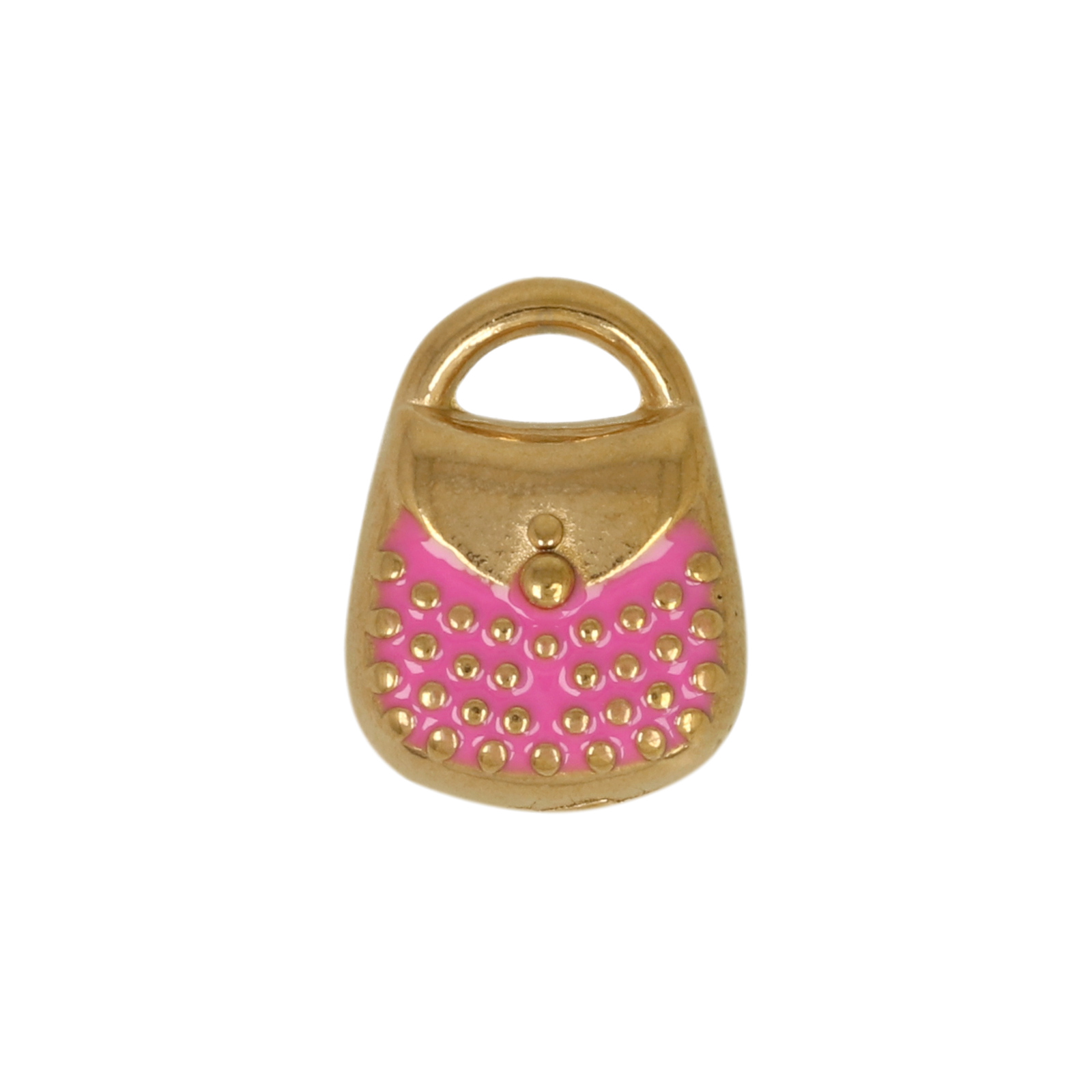 pink enamelled gold plated stainless steel hand bag charm 13x10mm | 1pc