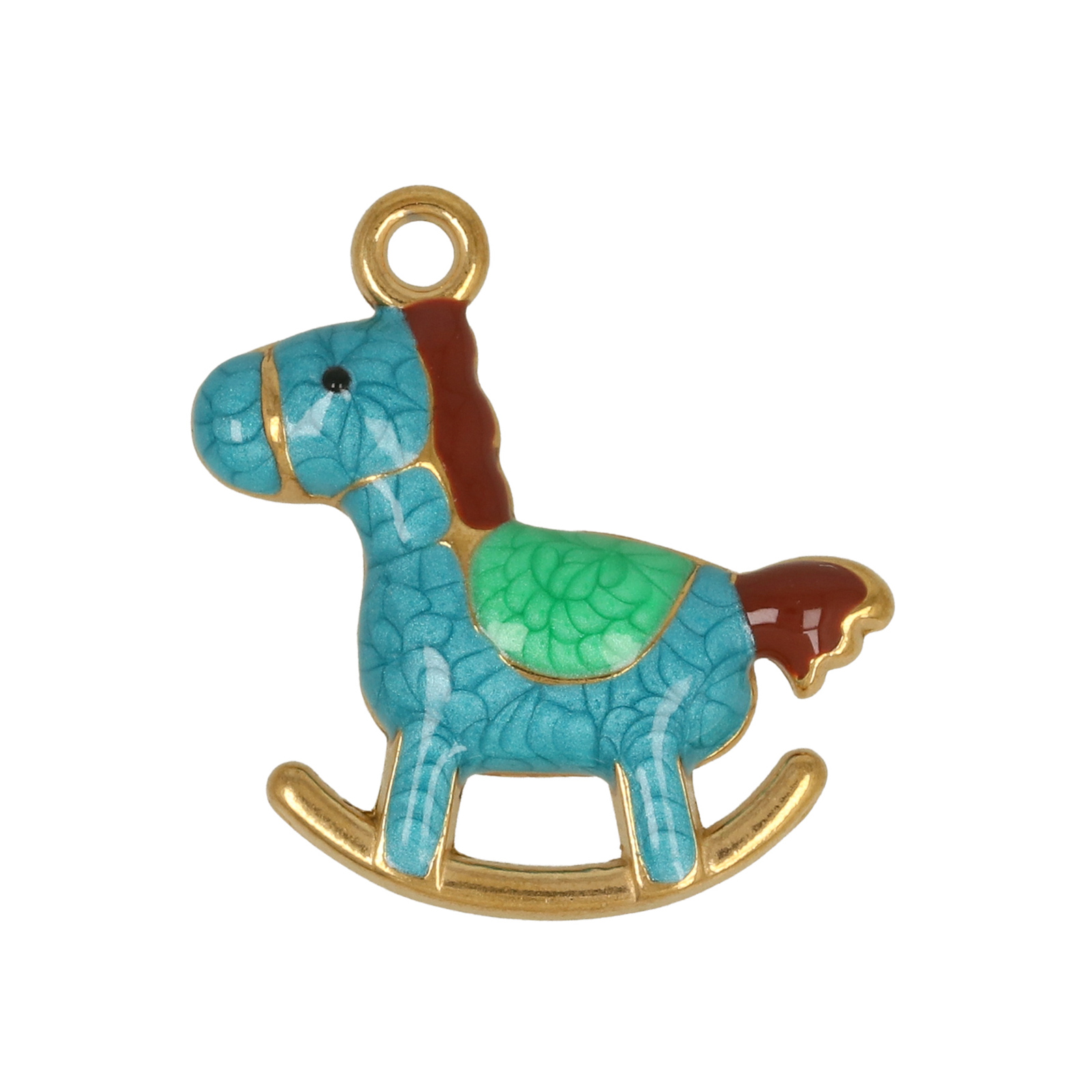 sky blue enamelled gold plated stainless steel rocking horse charm 22x20mm | 1pc