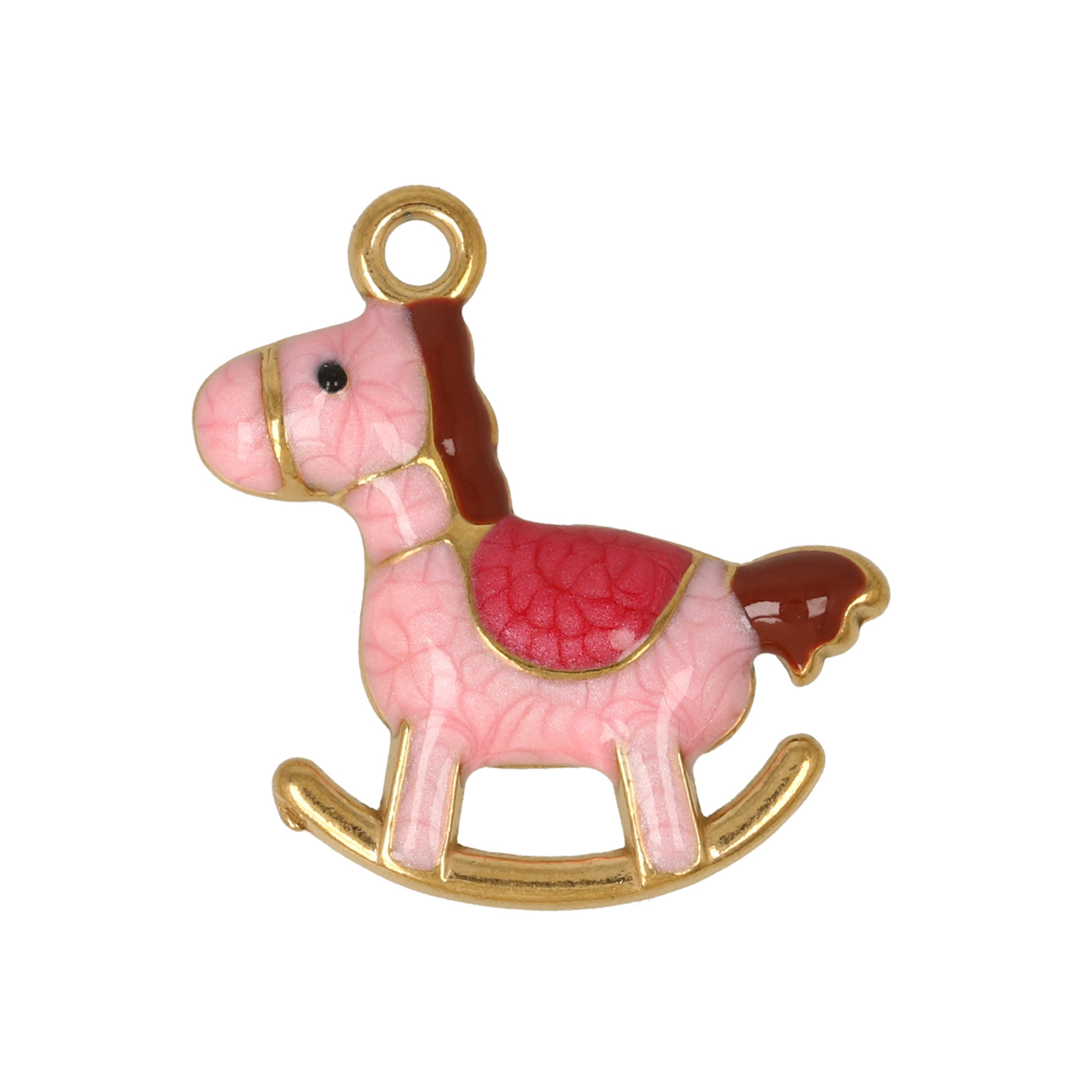 pink enamelled gold plated stainless steel rocking horse charm 22x20mm | 1pc