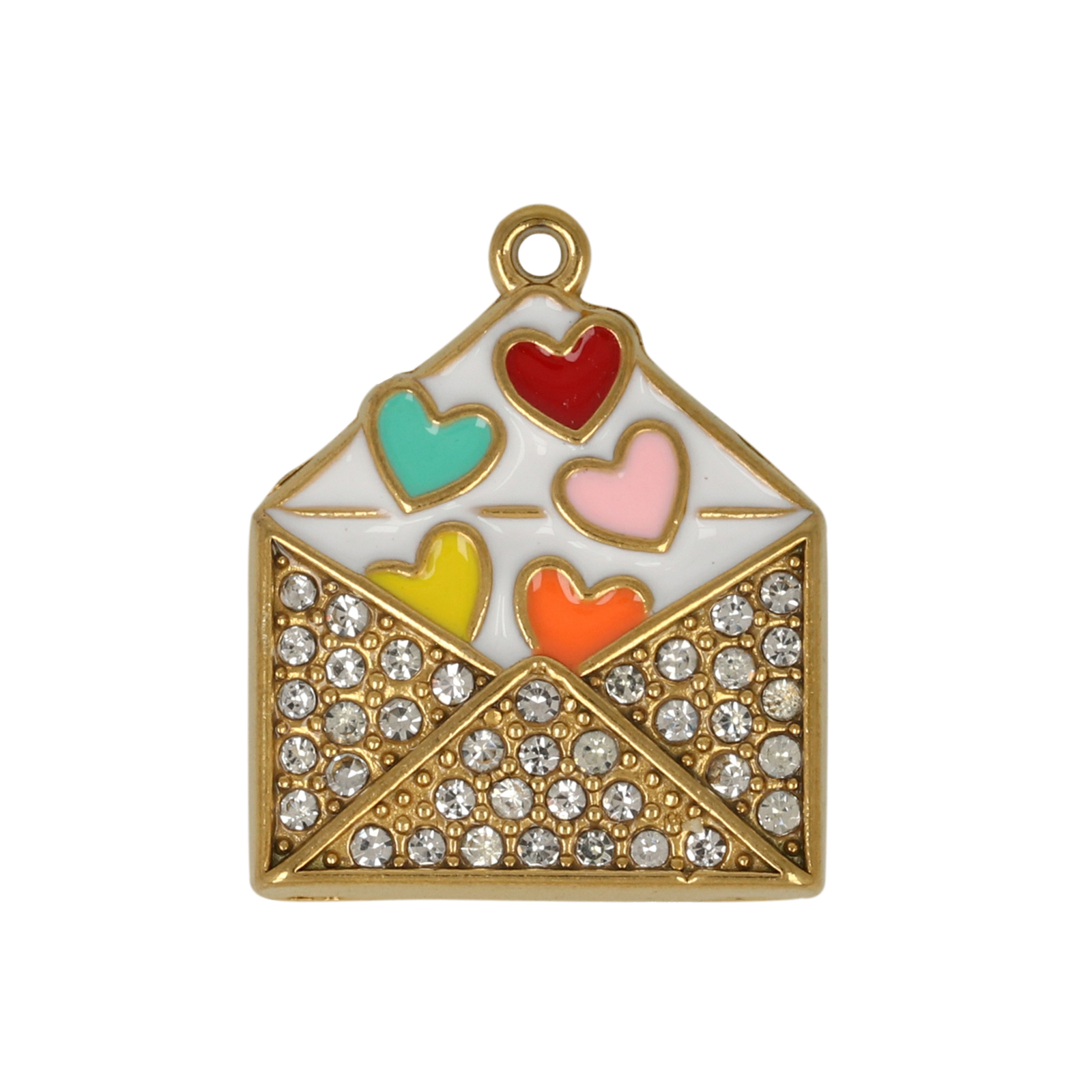 mix color enamelled & strass gold plated stainless steel love letter charm 20x18mm | 1pc
