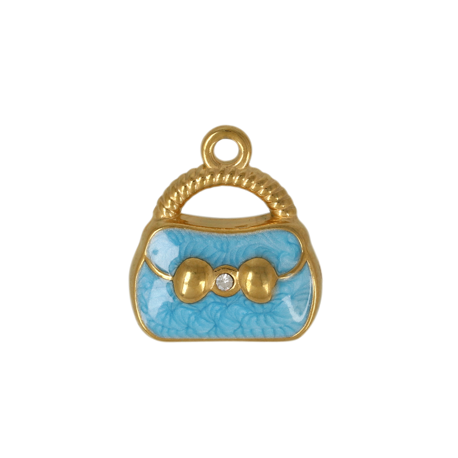 sky blue enamelled gold plated stainless steel hand bag charm 16mm | 1pc