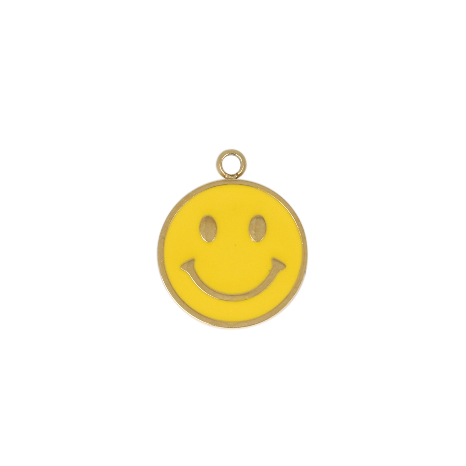enamelled gold plated stainless steel smile charm 12mm | 1pc