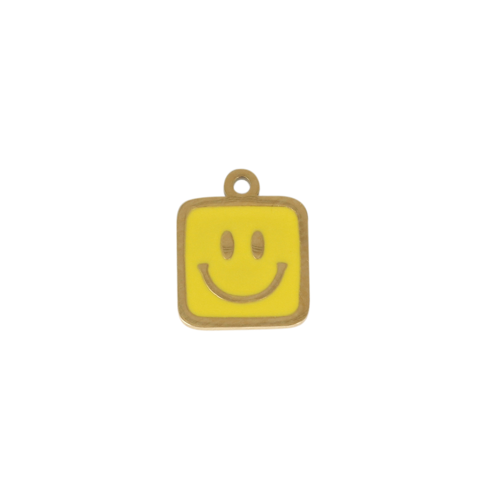 enamelled gold plated stainless steel square smile charm 8mm | 1pc