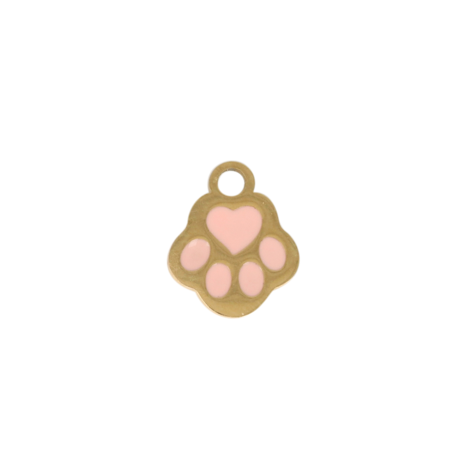 pink enamelled gold plated stainless steel paw charm 8mm | 1pc