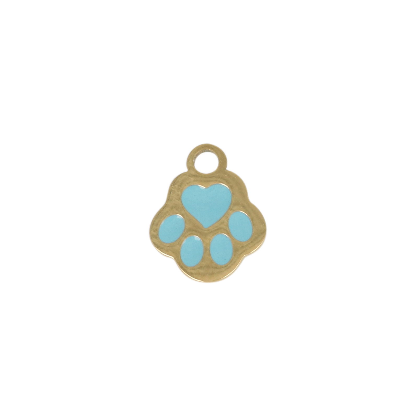 light blue enamelled gold plated stainless steel paw charm 8mm | 1pc