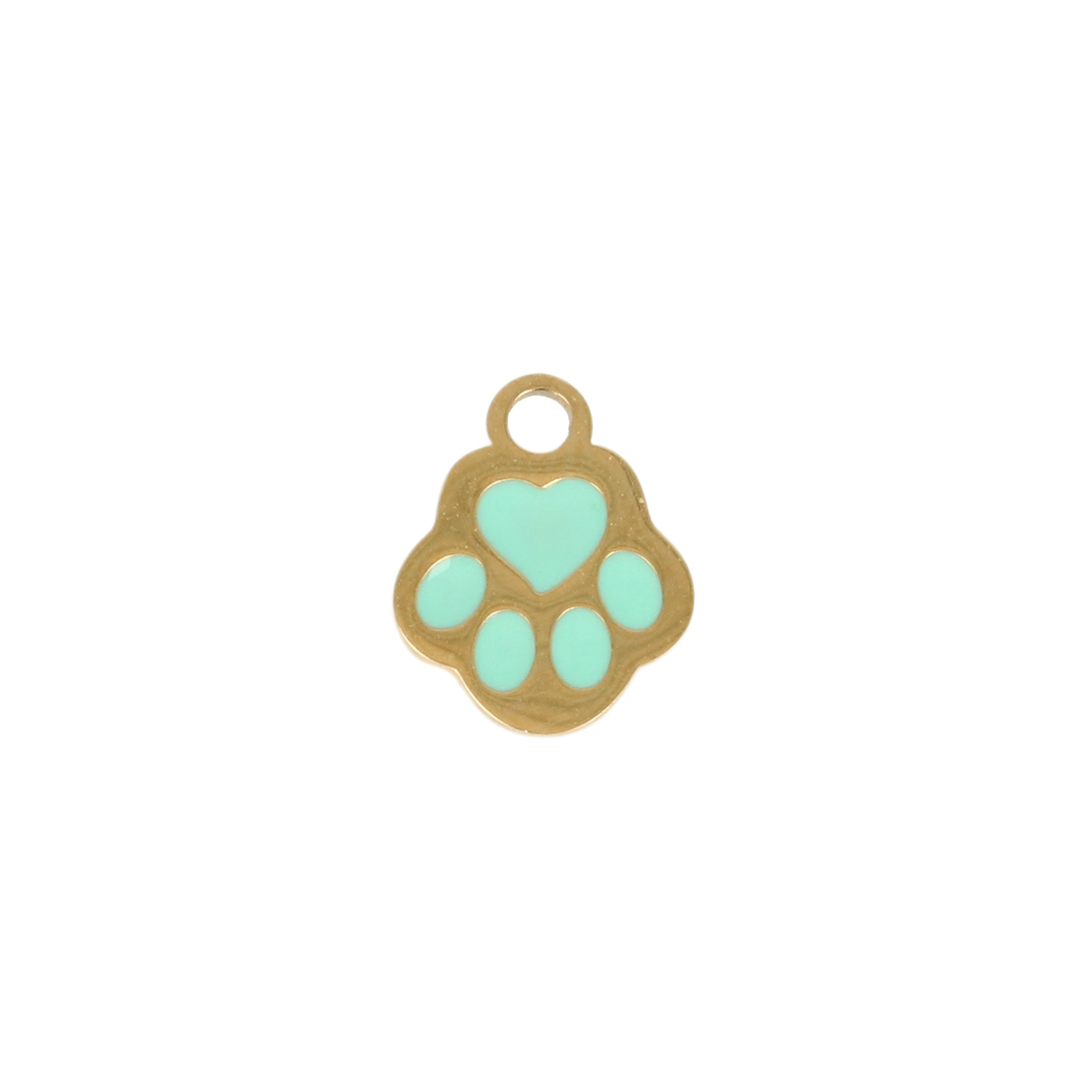 aqua enamelled gold plated stainless steel paw charm 8mm | 1pc