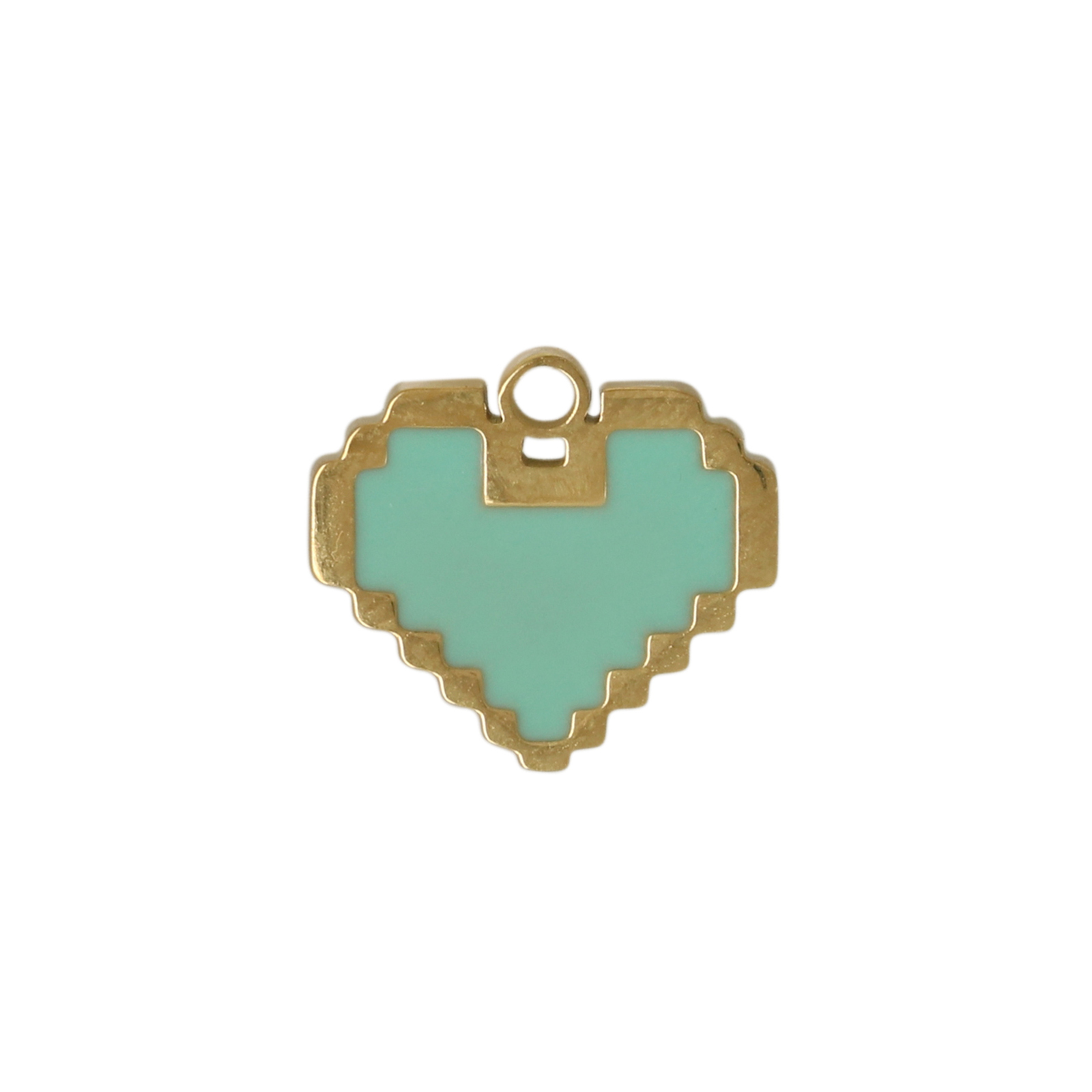 aqua enamelled gold plated stainless steel pixel heart charm 12mm | 1pc