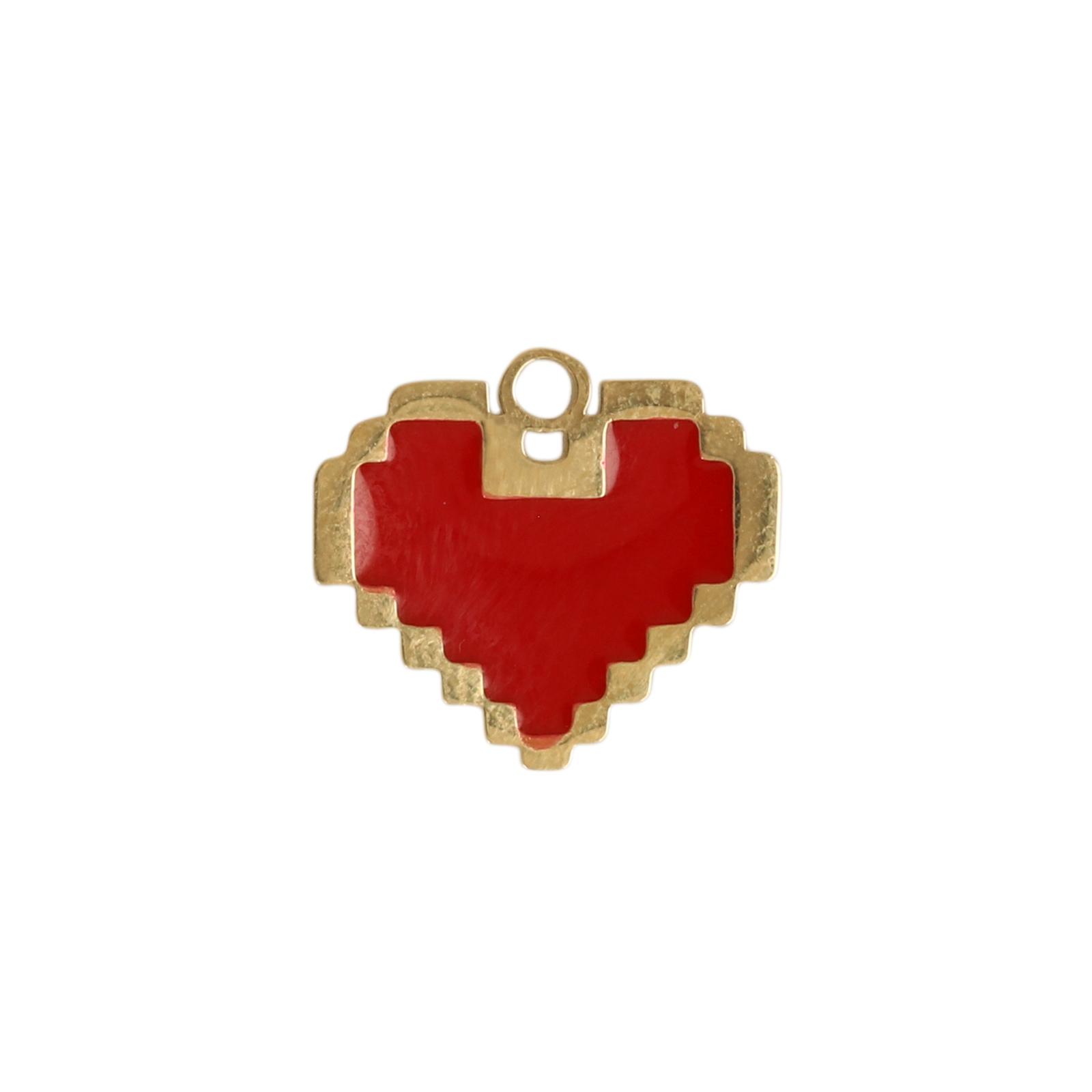 vergoldet edelstahl anhänger pixel herz emailliert rot 12mm | 1st