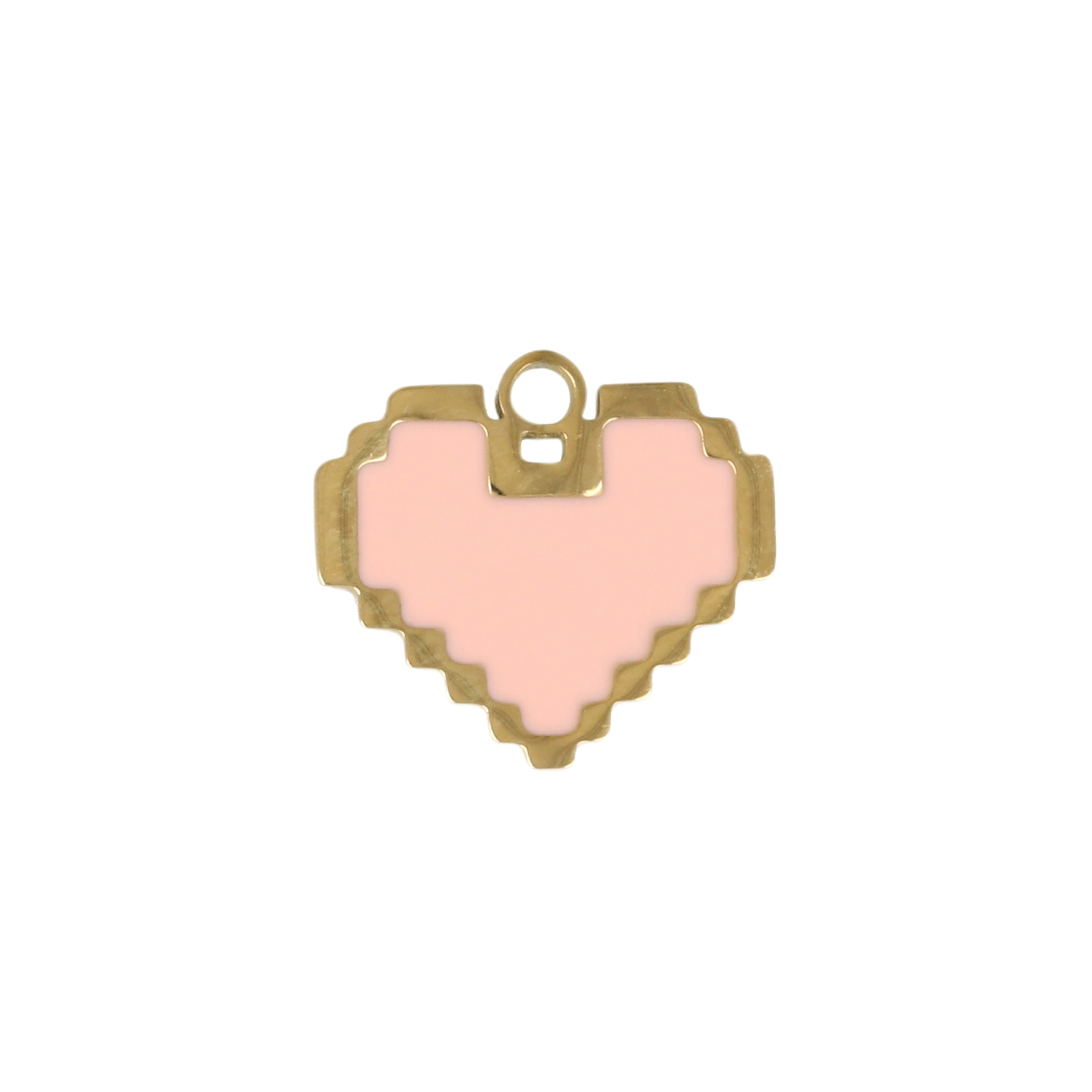 pink enamelled gold plated stainless steel pixel heart charm 12mm | 1pc