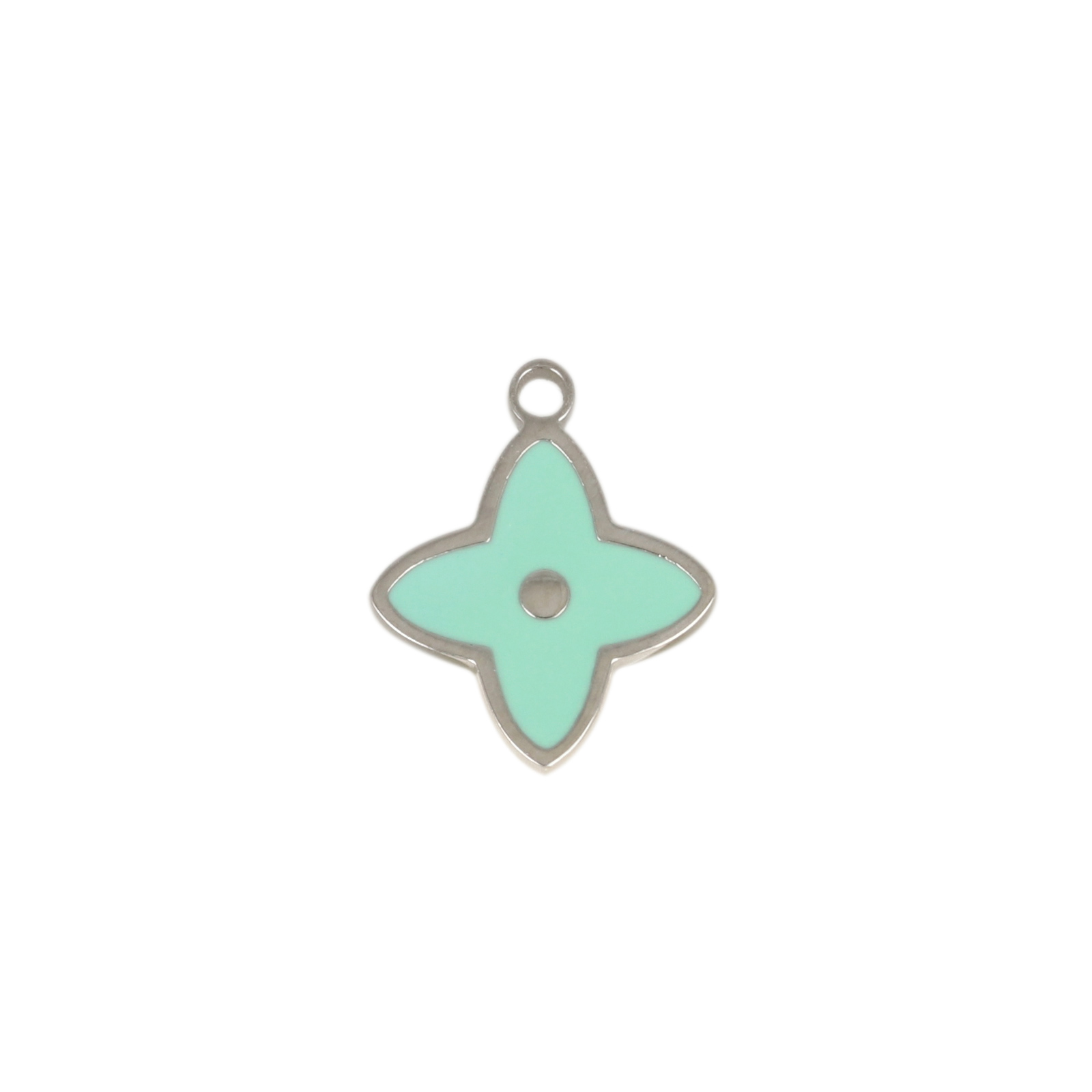 aqua enamelled stainless steel flower charm 11mm | 1pc