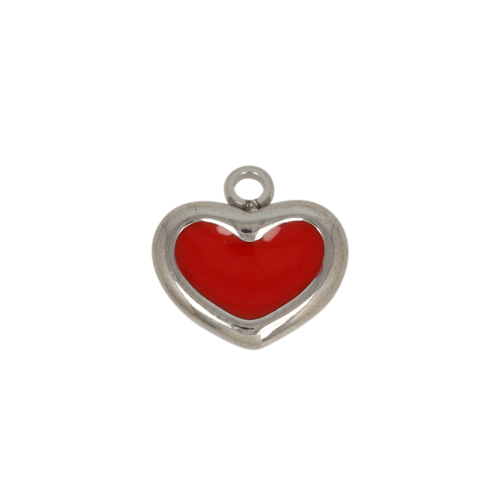 red enamelled stainless steel heart charm 11x8mm | 1pc
