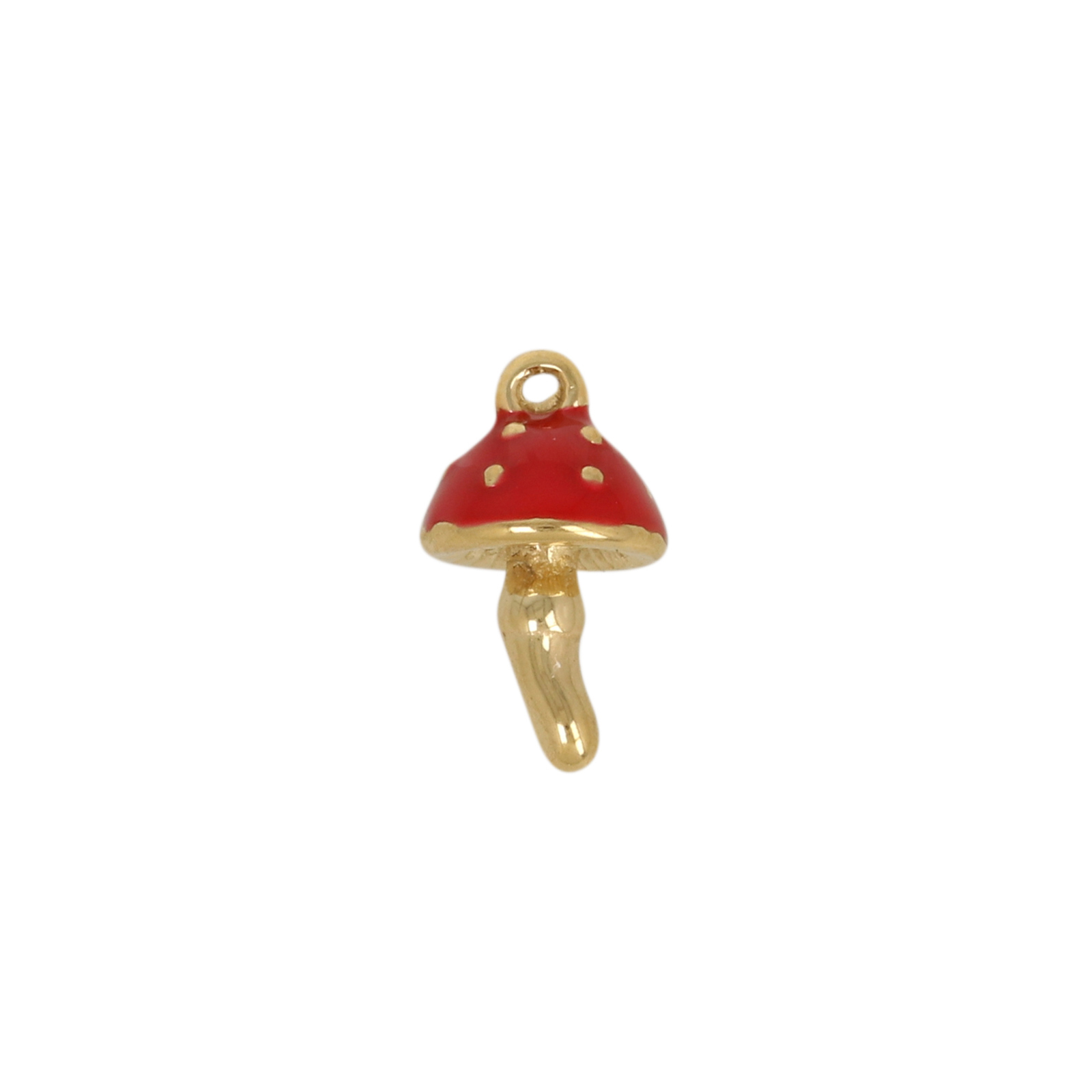 red enamelled gold plated stainless steel mushroom charm 12x7,5mm | 1pc