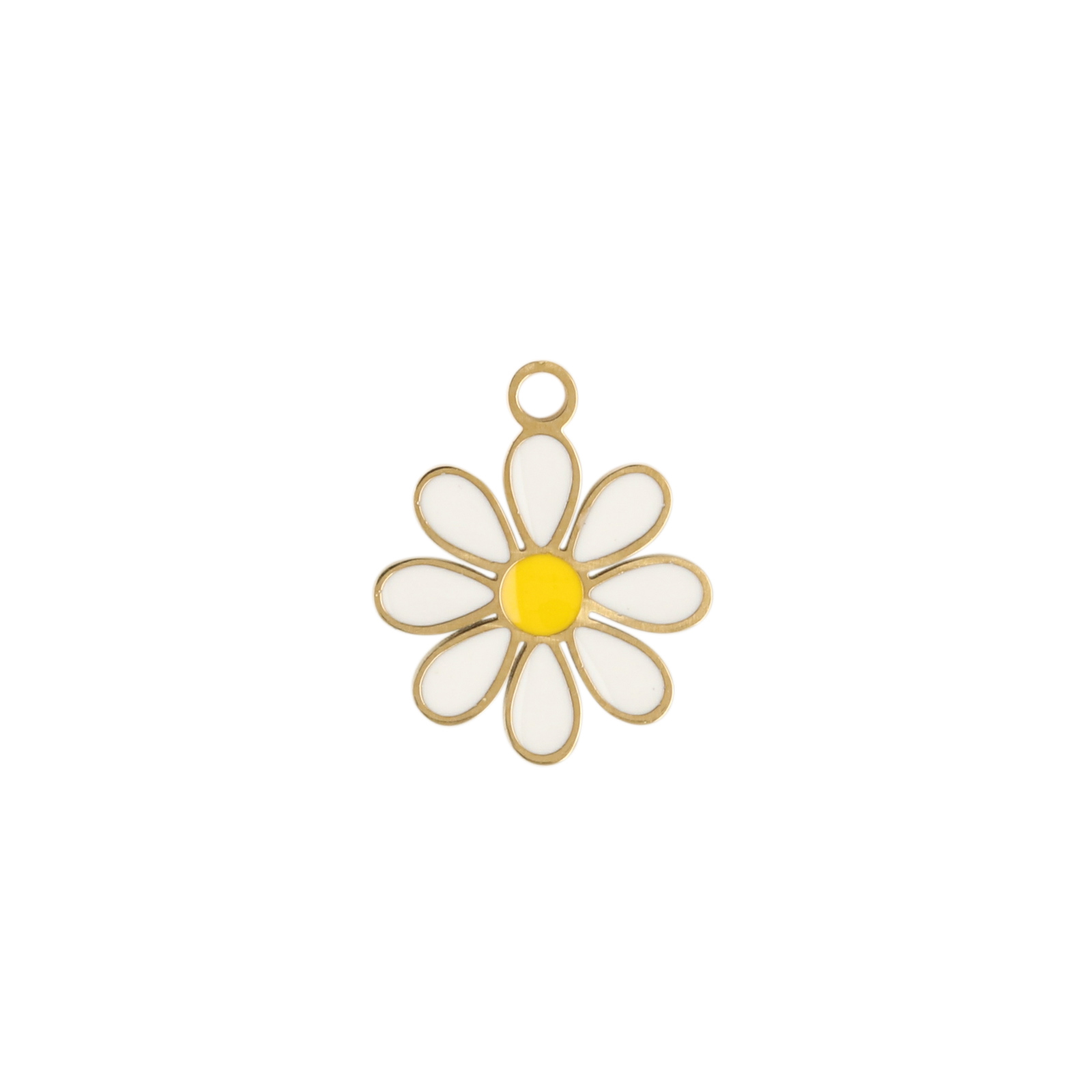 gold plated stainless steel enameled daisy charm 11mm | 1pc