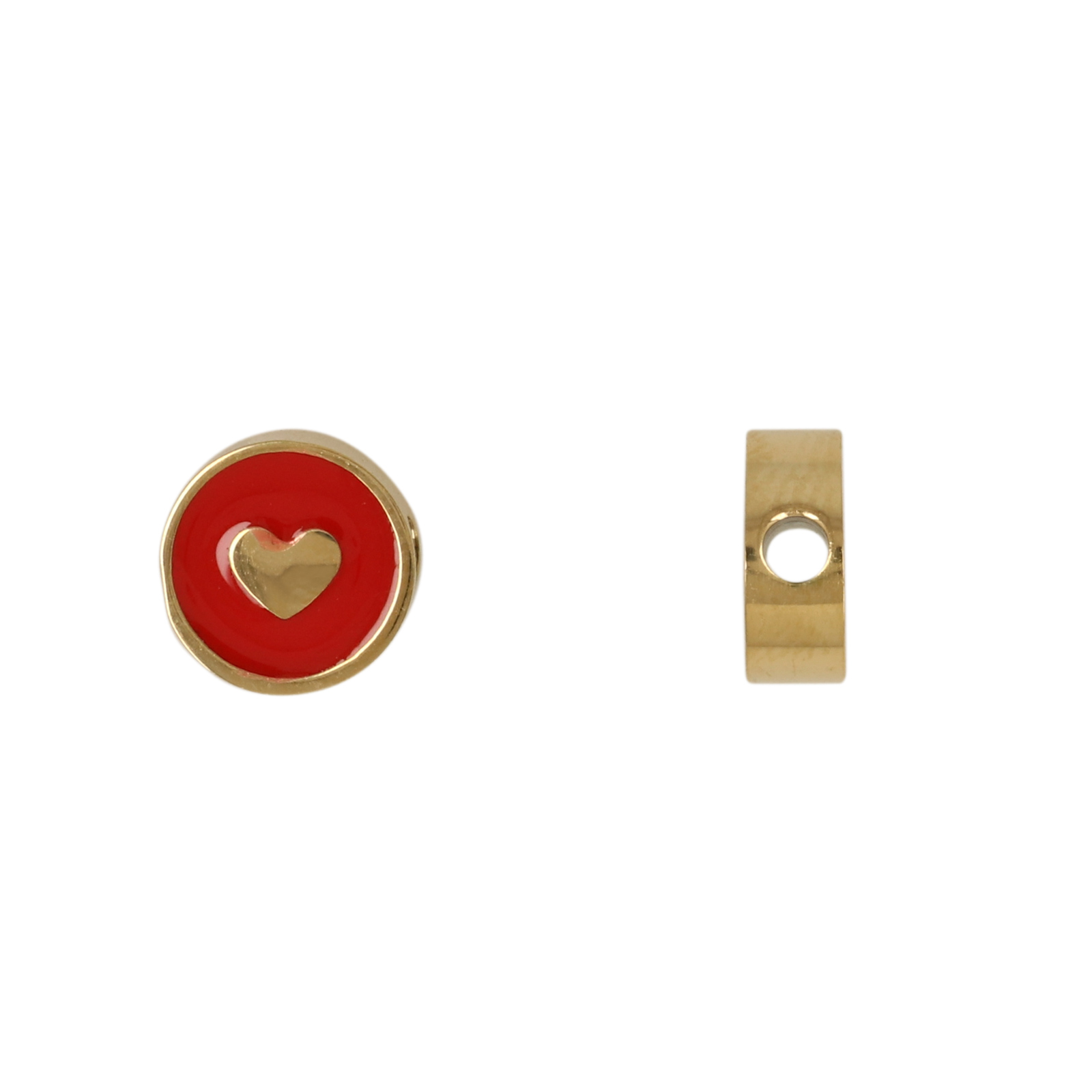 red enameled gold plated stainless steel heart bead 8mm - hole 1,9mm | 1pc