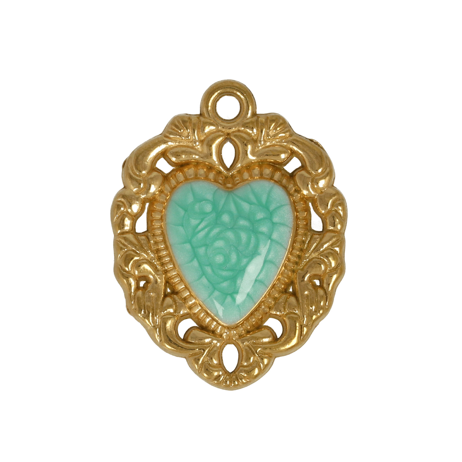 aqua enamelled gold plated stainless steel heart pendant 23x20mm | 1pc