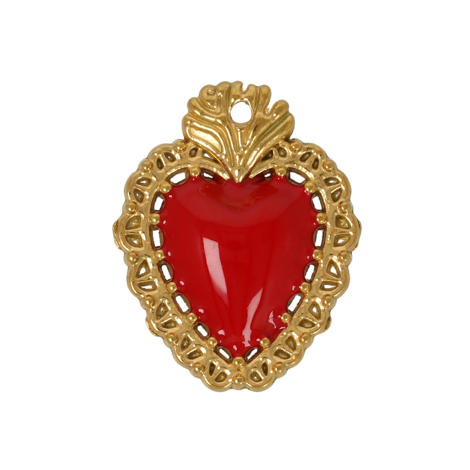 red enamelled gold plated stainless steel milagro heart pendant 22x18mm | 1pc