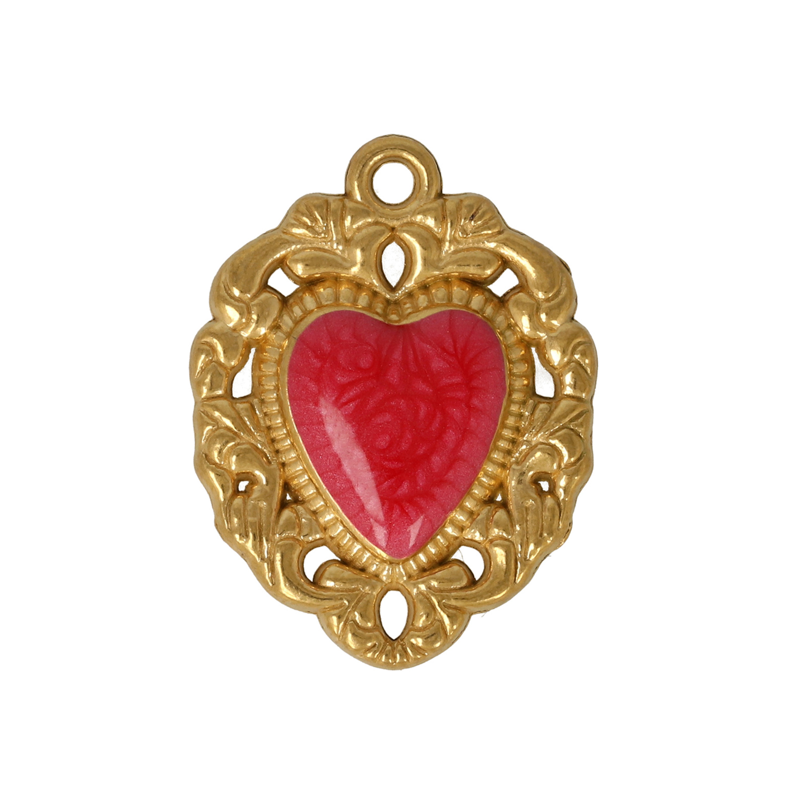red enamelled gold plated stainless steel heart pendant 23x20mm | 1pc