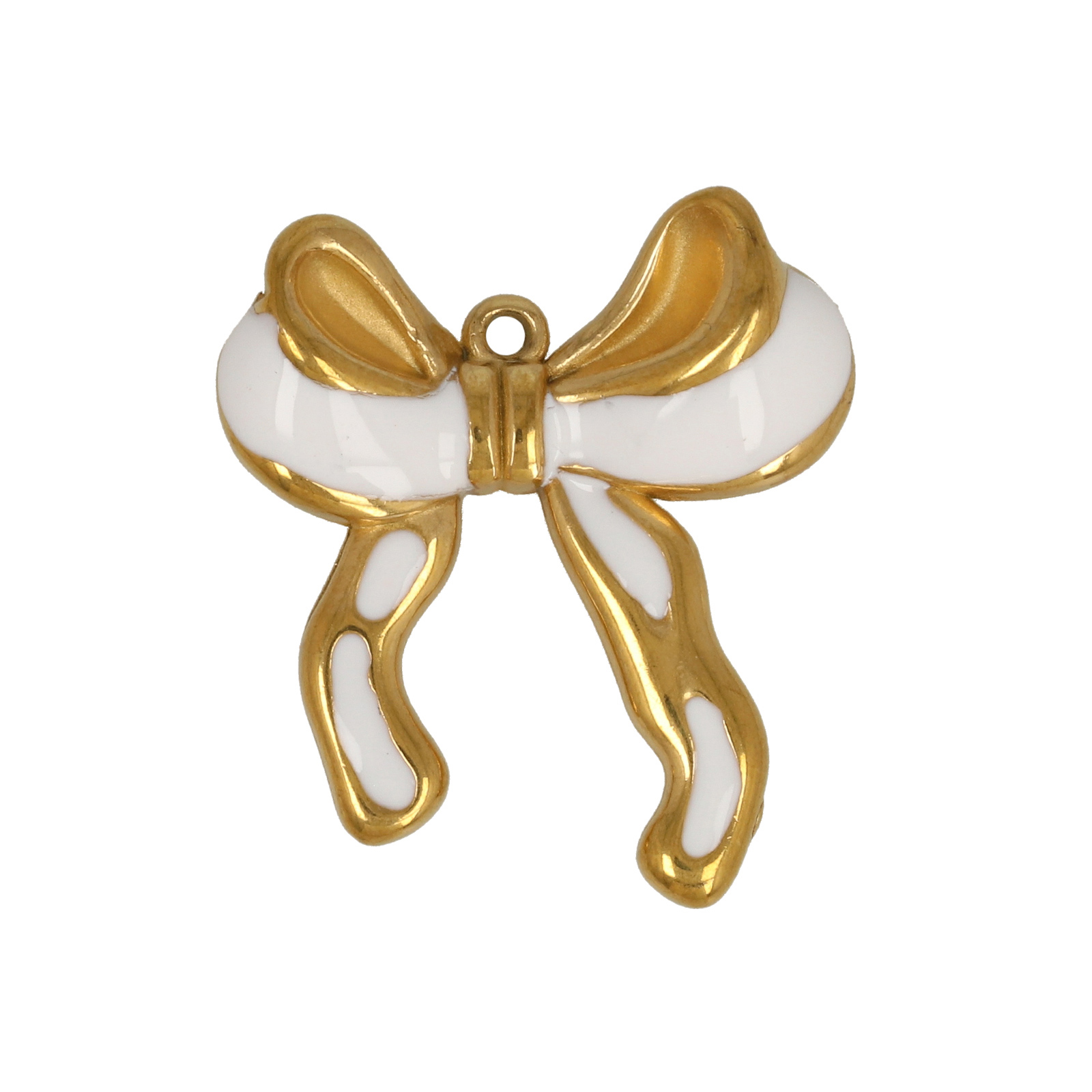 white enamelled gold plated stainless steel bow pendant 24x21mm | 1pc