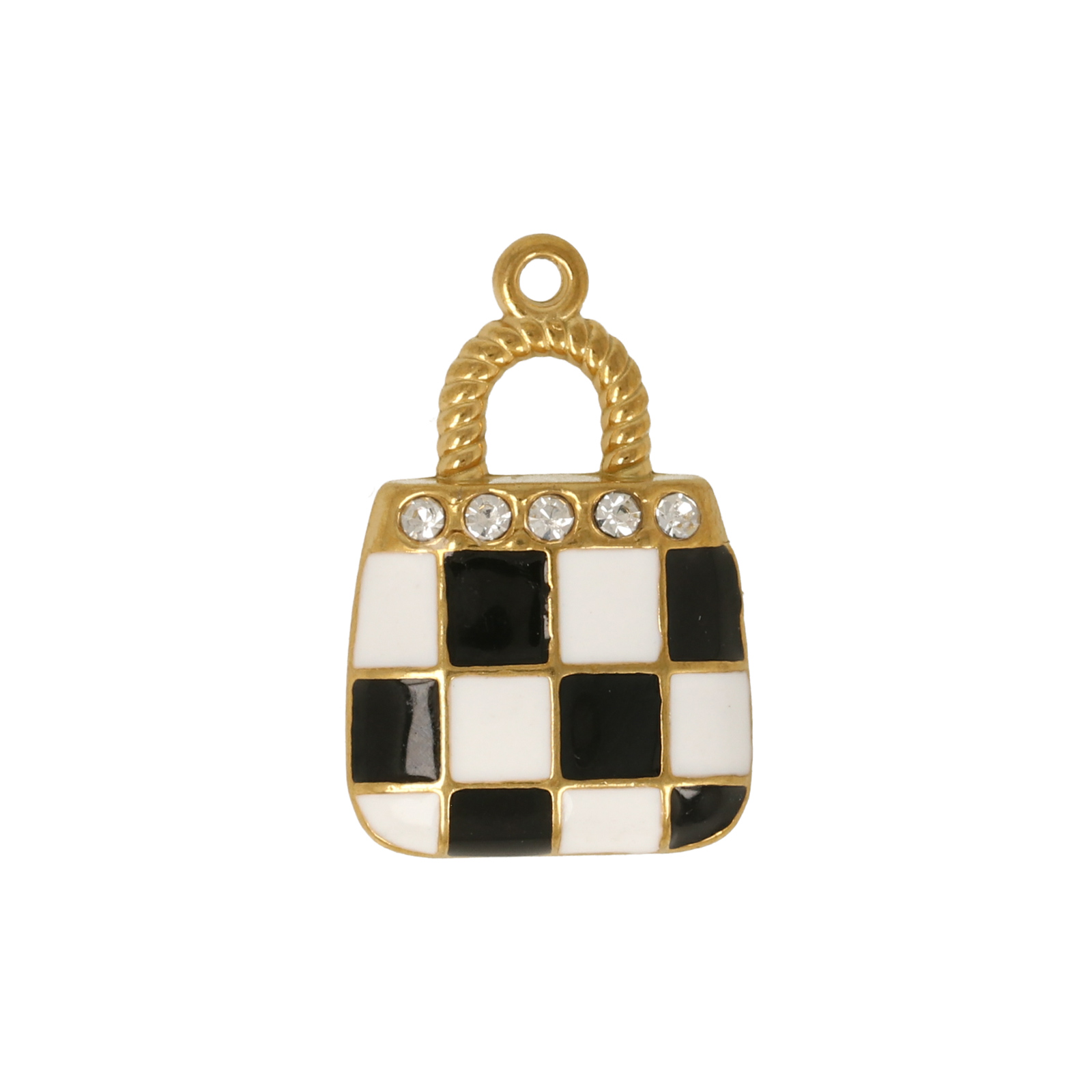 black/white enamelled gold plated stainless steel hand bag charm 16mm | 1pc