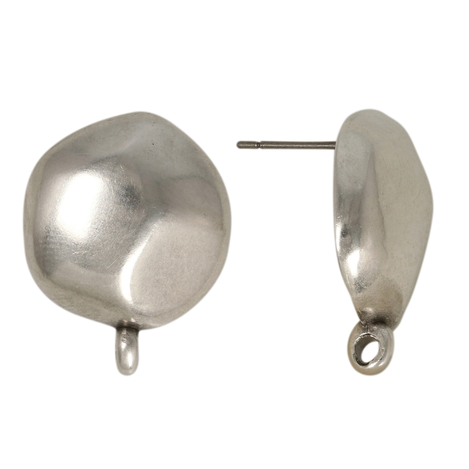 post earrings hammered dome antique silver plated 18mm | 2pc