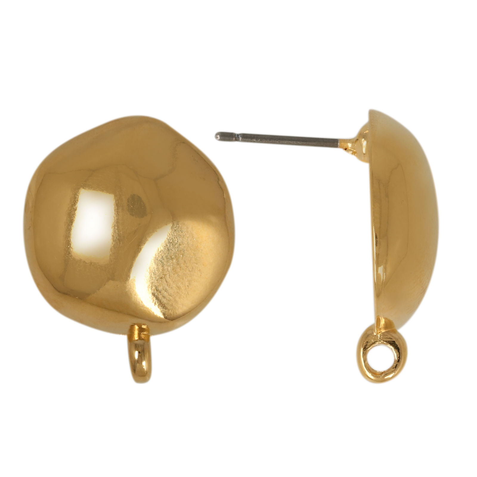 post earrings hammered dome gold plated 18mm | 2pc
