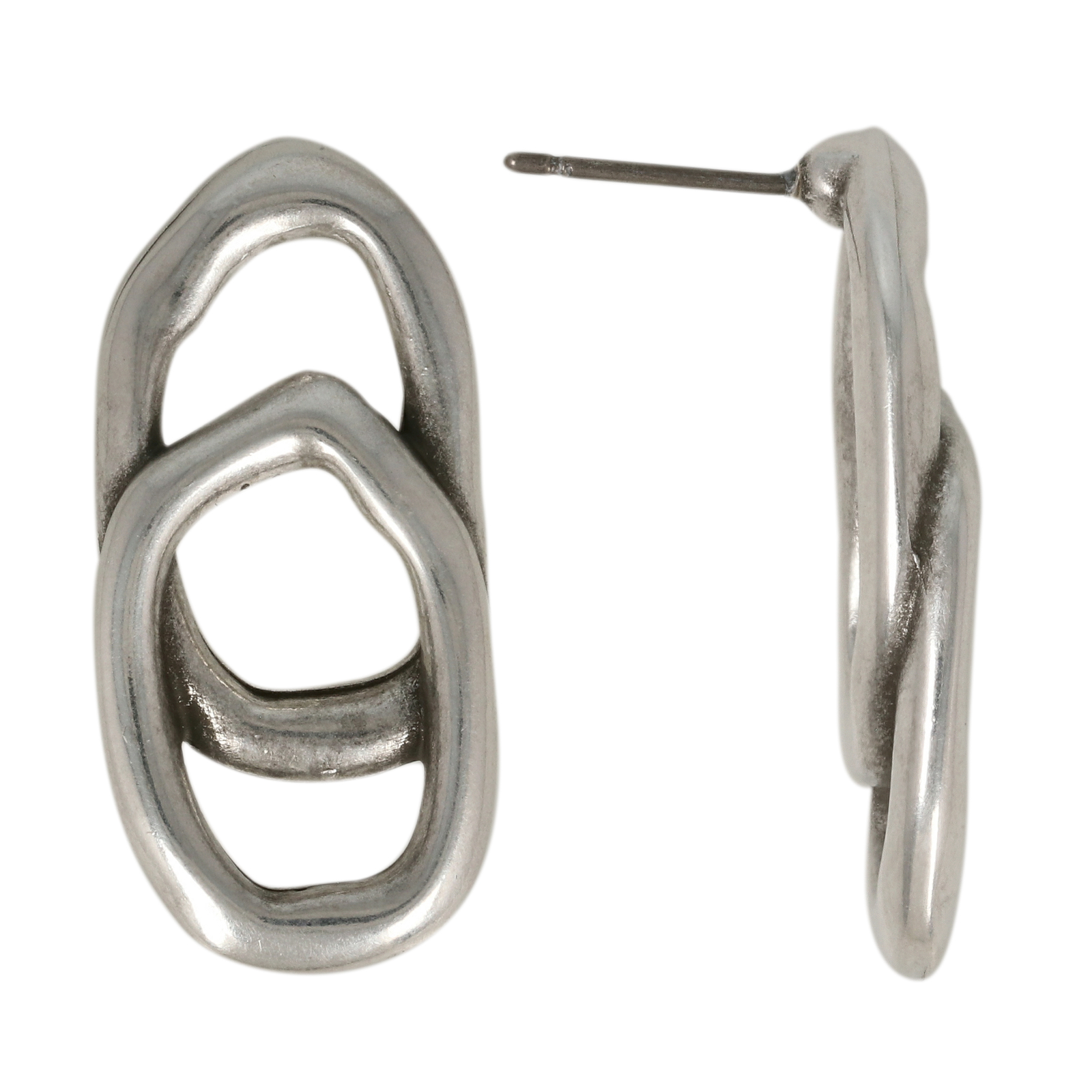 post earrings irregular ovals antique silver plated 30x14mm | 2pc