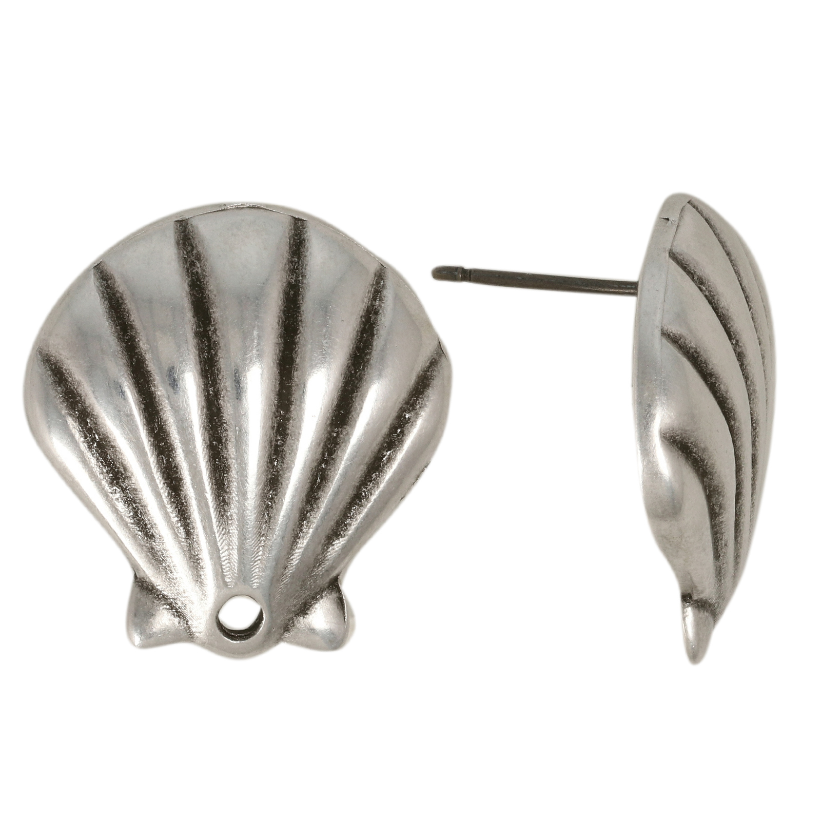 post earrings shell antique silver plated 22mm | 2pc