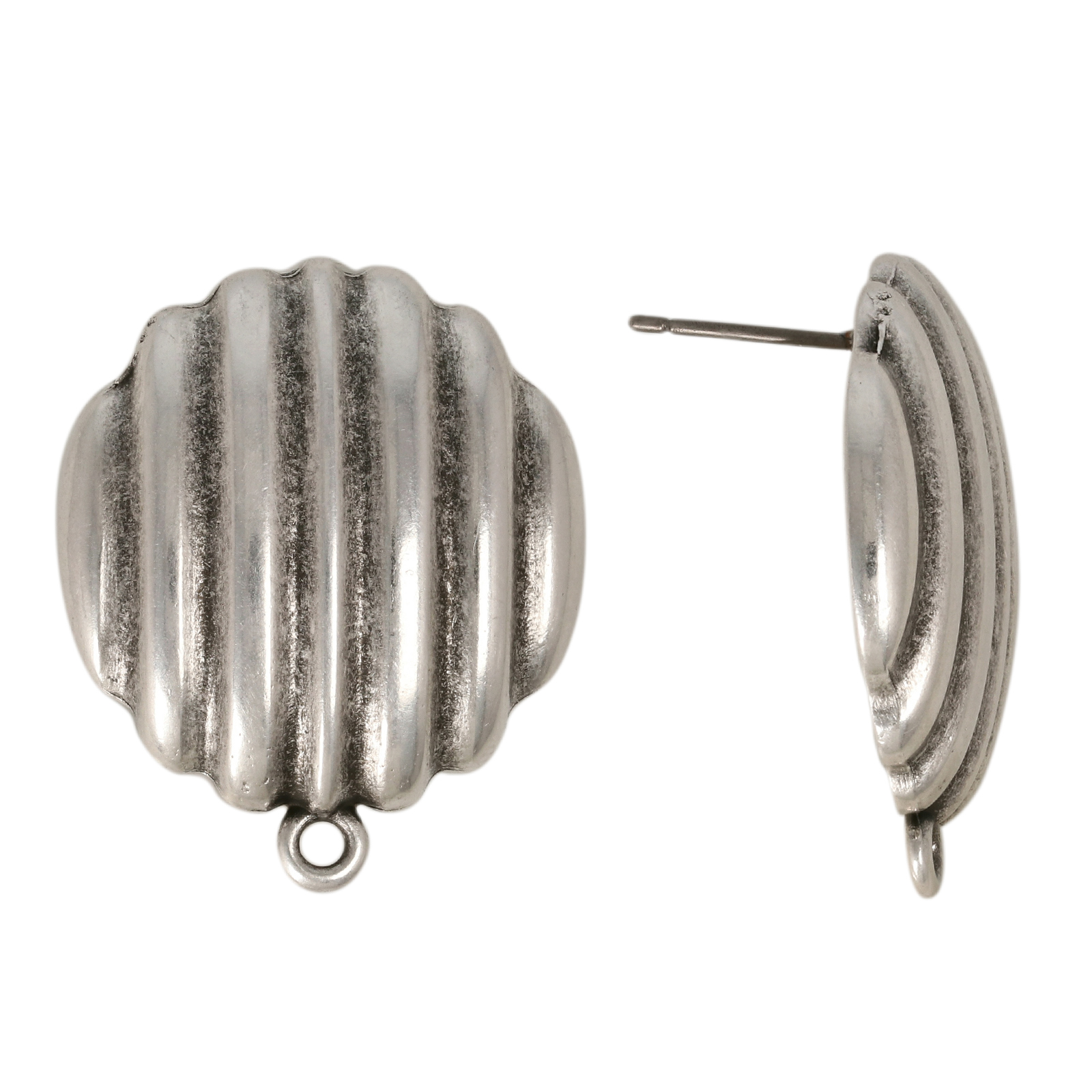 post earrings striped dome antique silver plated 23mm | 2pc