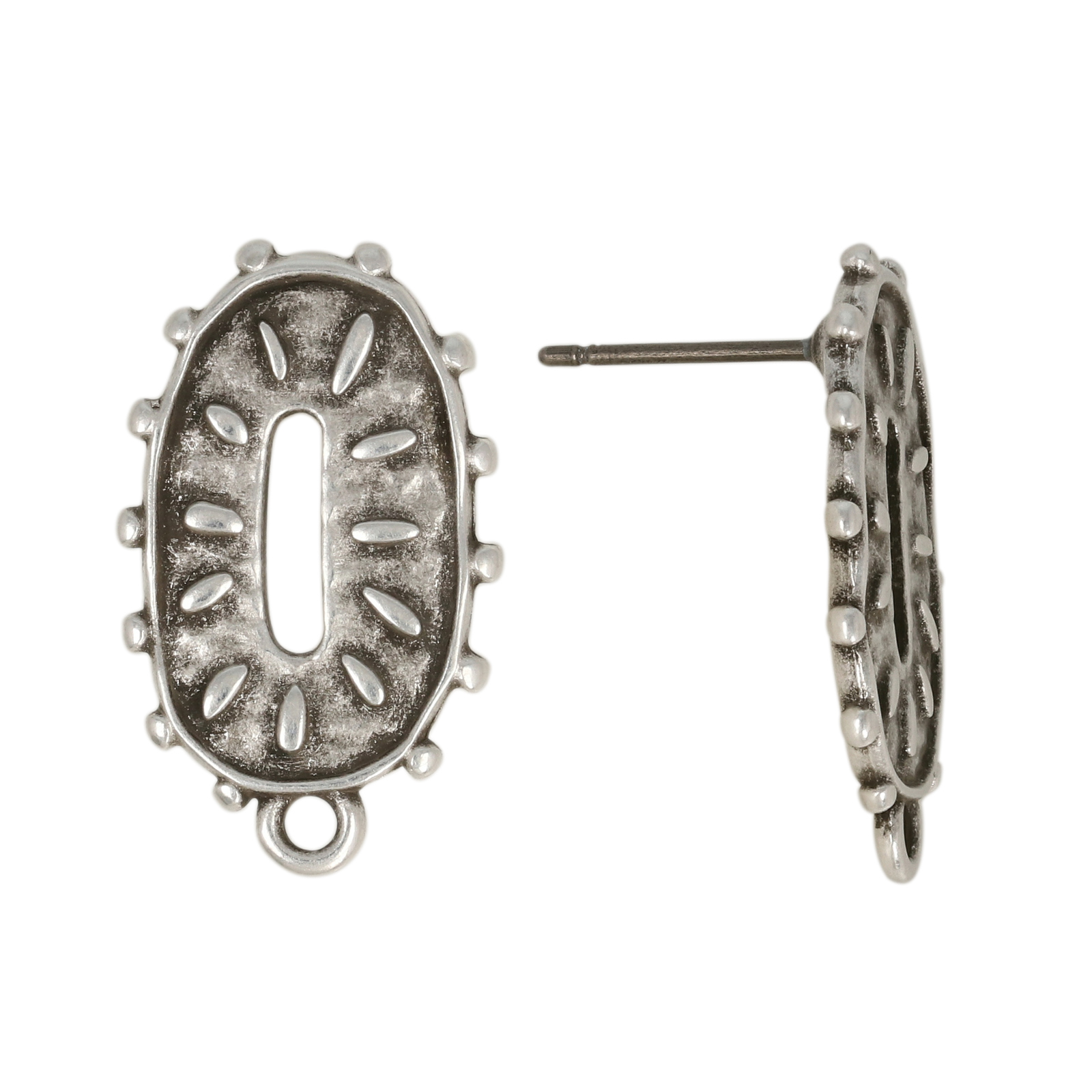 post earrings oval decorated antique silver plated 19,5x14mm | 2pc