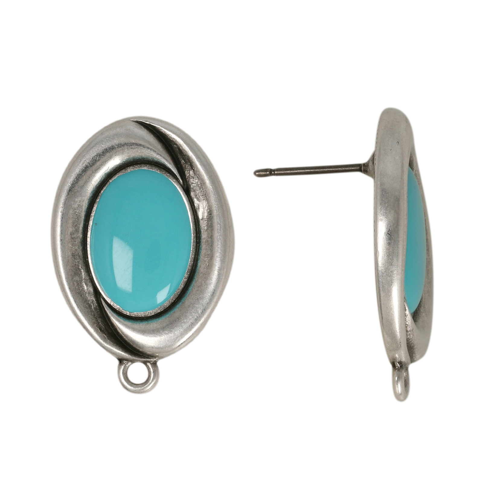 post earrings oval enameled antique silver plated 23x17,5mm | 2pc