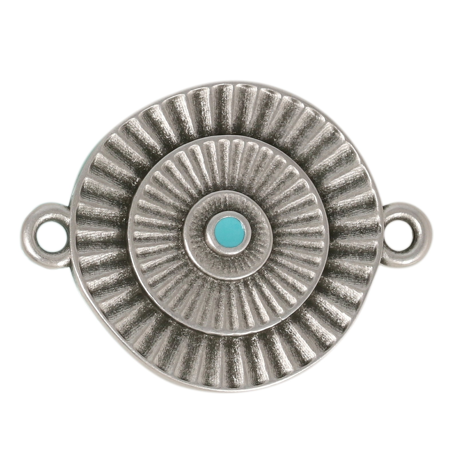 antique silver plated coin with rays link 26x20mm | 1pc