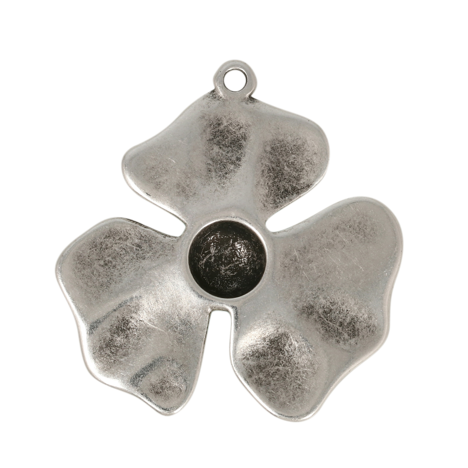 antique silver plated flower pendant 32mm | 1pc