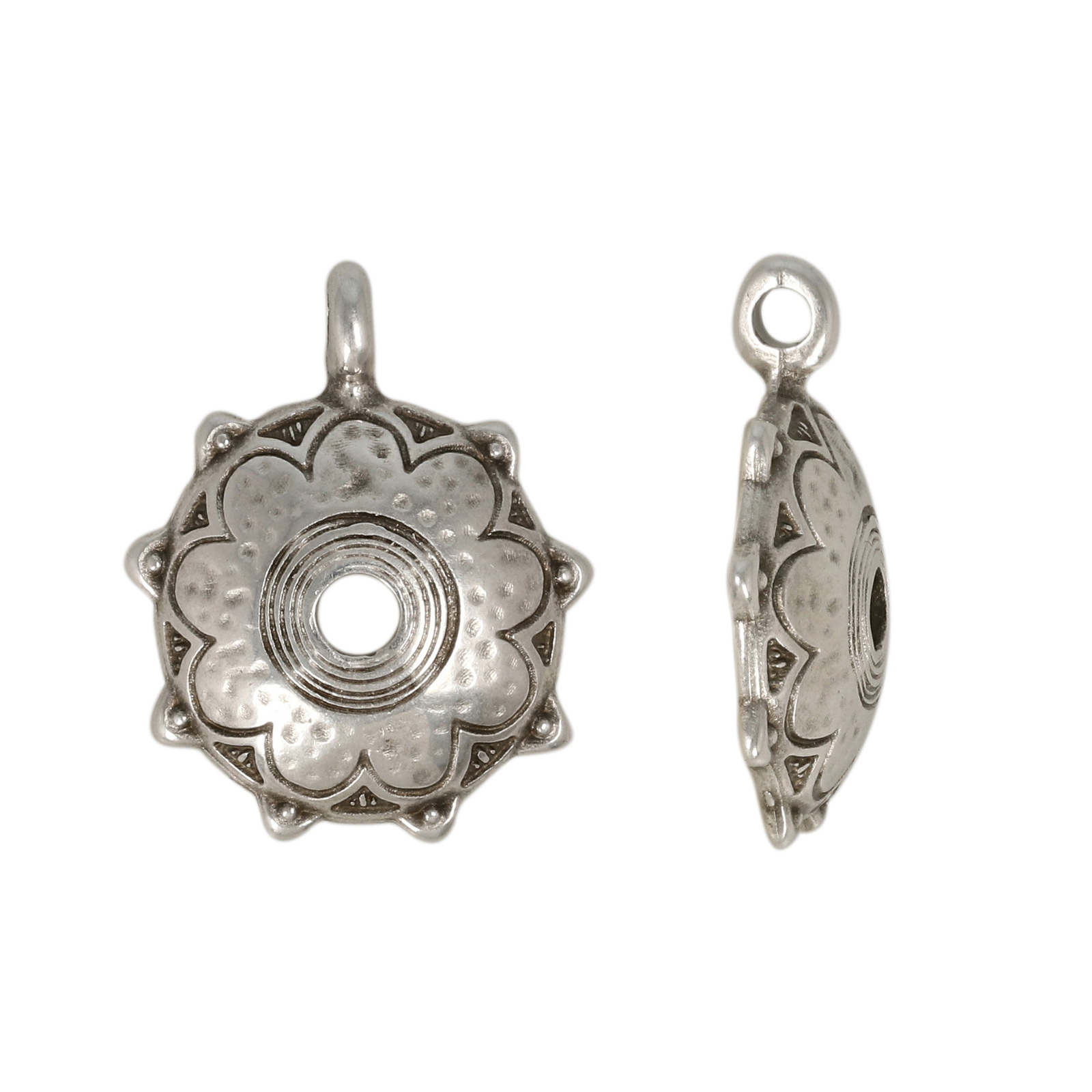 antique silver plated etnic dome pendant 17mm | 1pc
